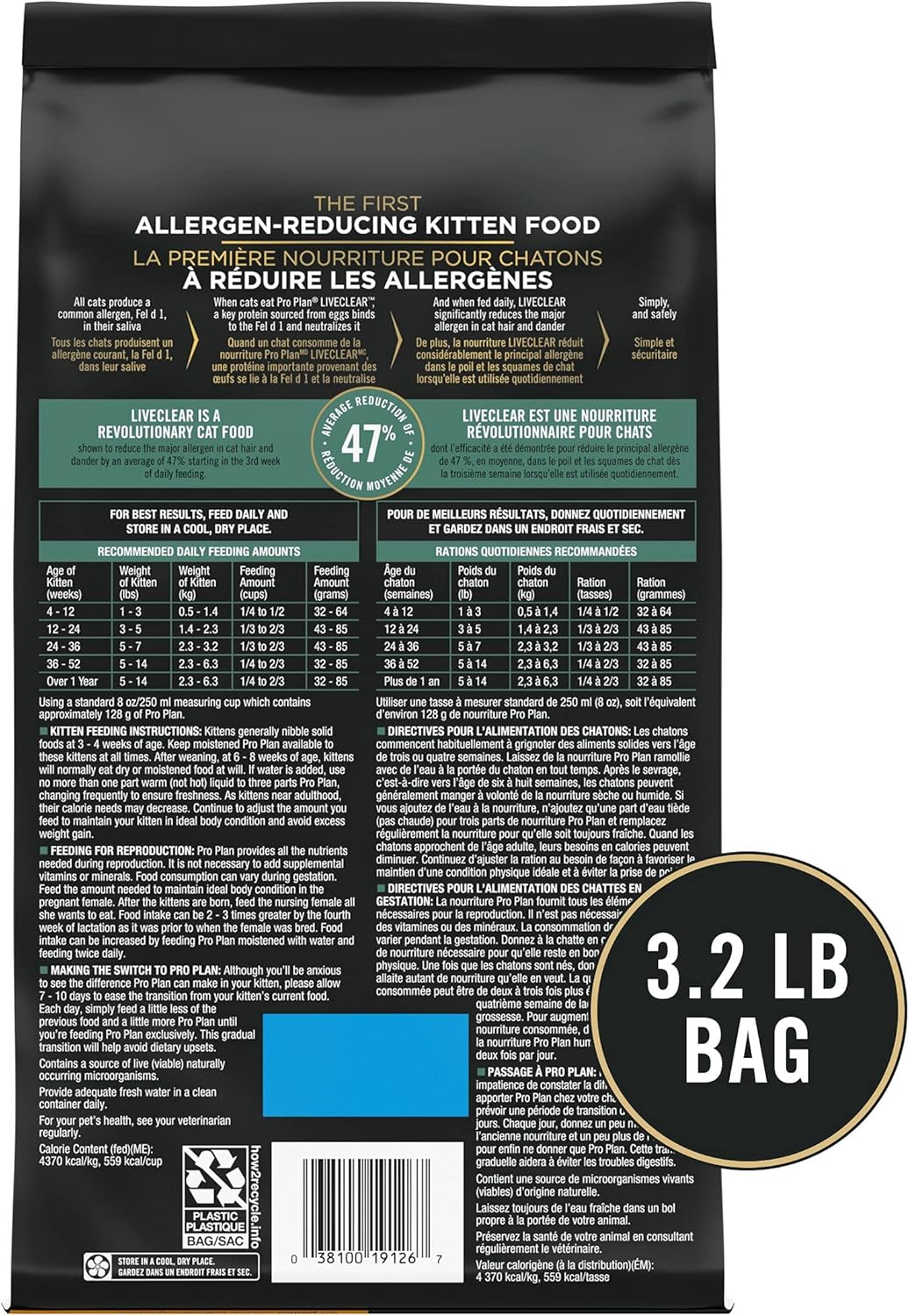 Nourriture sèche Purina Pro Plan LiveClear pour chatons, formule poulet et riz, sac de 3,2 livres