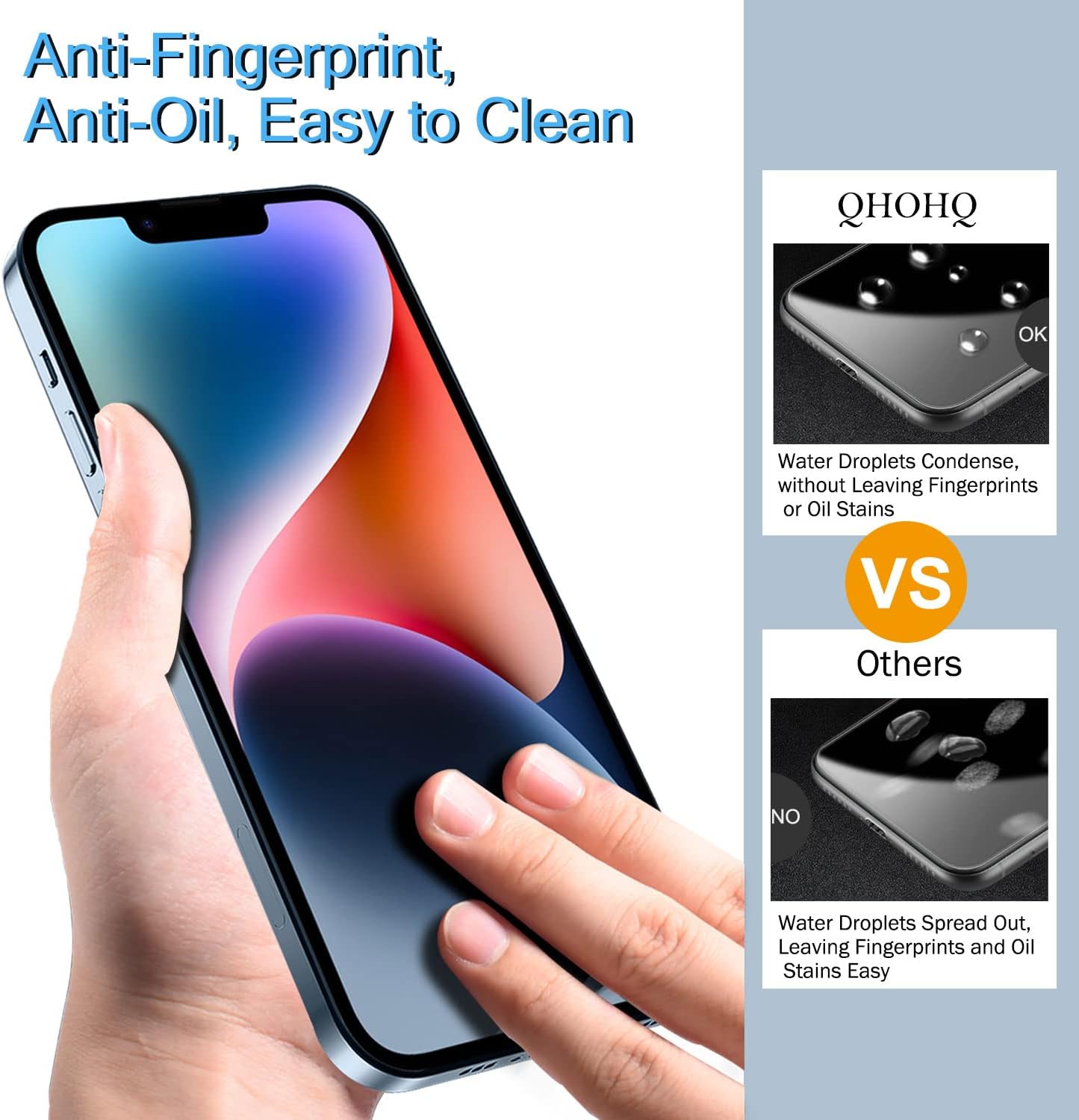 QHOHQ 3-pakowy ochraniacz ekranu do iPhone'a 14/iPhone 13 [6,1 cala] z 3-pakietowym osłonięciem obiektywu aparatu ze szkła hartowanego, Ultra HD, twardość 9H, przyjazny etui