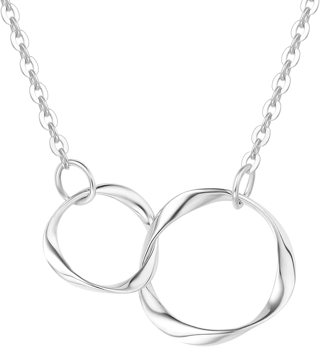 AGVANA 14K Real Gold Necklace Bracelet for Women Two Interlocking Eternity Circles Mother Daughter Necklace Bracelet Fine Jewelry Birthday Gifts for Women Mom Wife Her