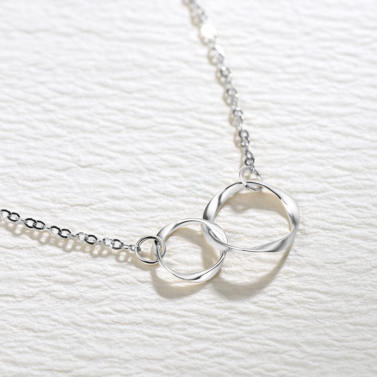 AGVANA 14K Real Gold Necklace Bracelet for Women Two Interlocking Eternity Circles Mother Daughter Necklace Bracelet Fine Jewelry Birthday Gifts for Women Mom Wife Her