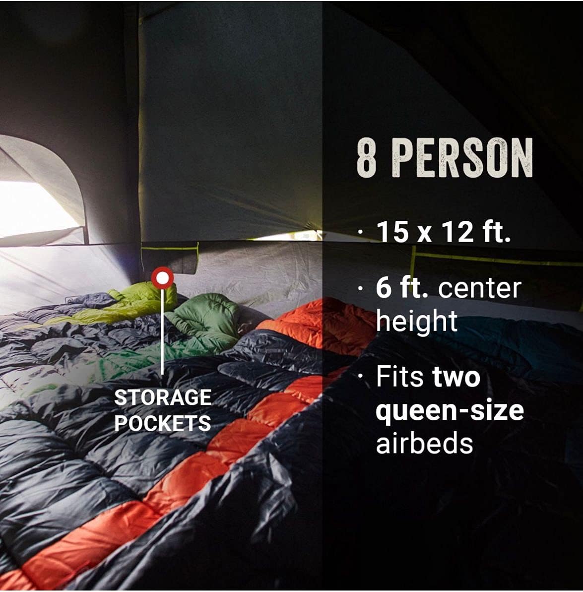 Coleman 8 Kişilik Carlsbad Dark Room Dome Kamp Çadırı, Ekran Odalı, 2 Oda, Mavi