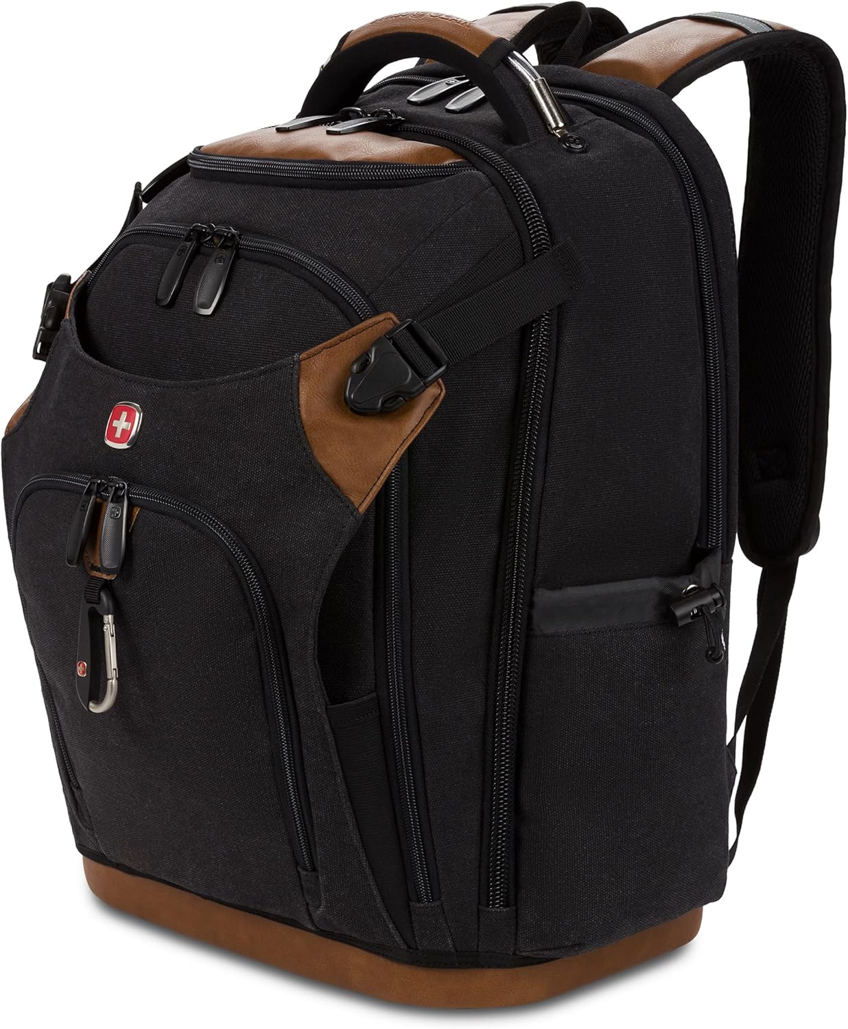 SwissGear Werkzeugtasche, Rucksack, für bis zu 17-Zoll-Laptops, Work Pack PRO, schwarz-braunes Segeltuch