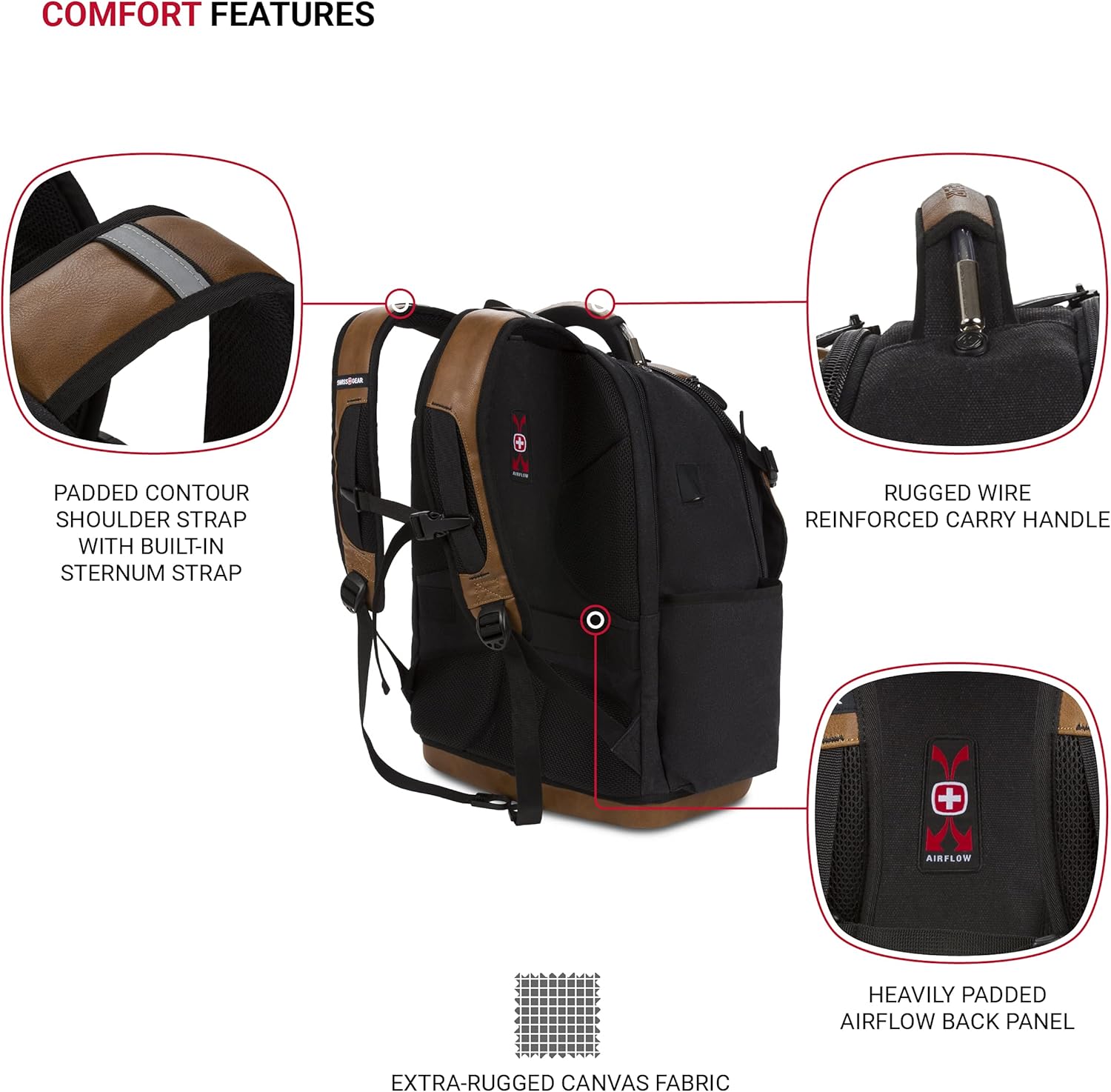 SwissGear Werkzeugtasche, Rucksack, für bis zu 17-Zoll-Laptops, Work Pack PRO, schwarz-braunes Segeltuch