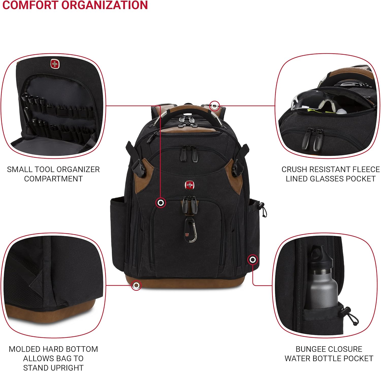 SwissGear Werkzeugtasche, Rucksack, für bis zu 17-Zoll-Laptops, Work Pack PRO, schwarz-braunes Segeltuch