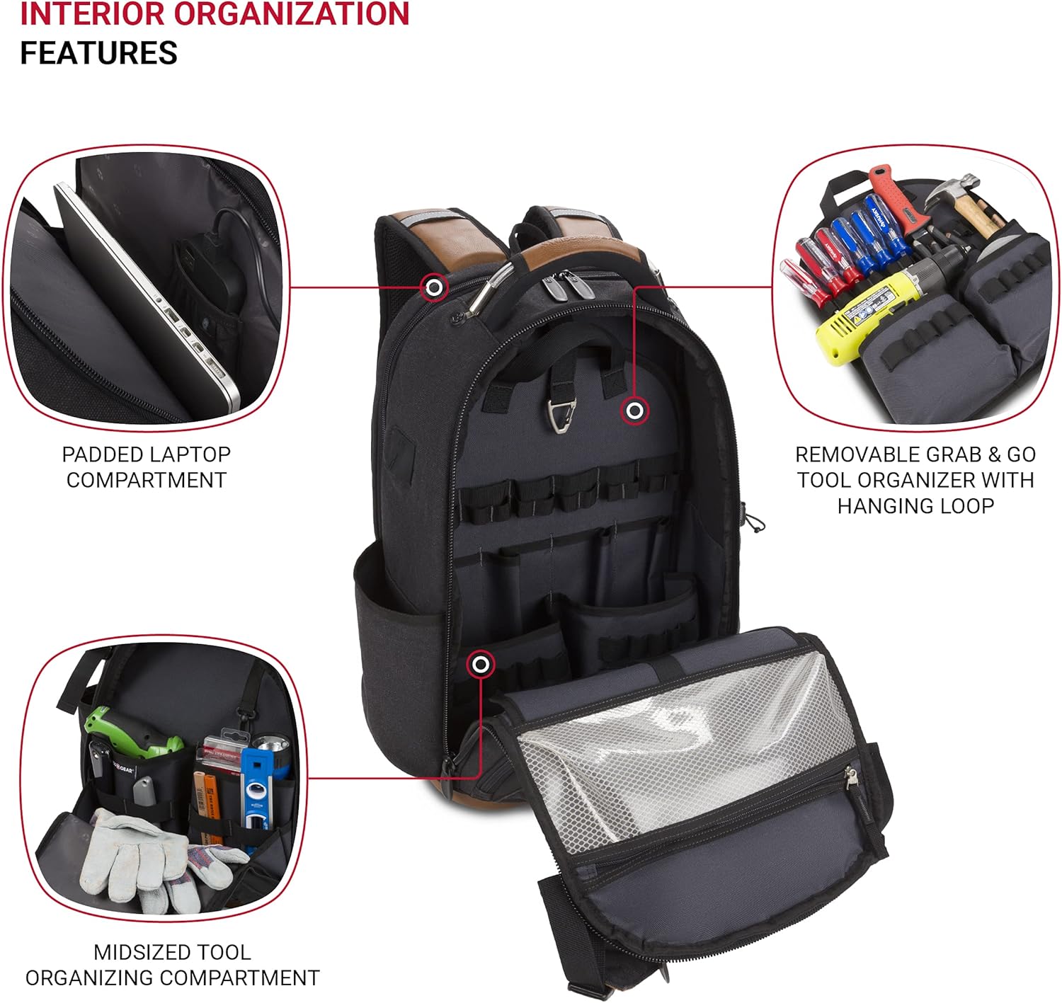 SwissGear Werkzeugtasche, Rucksack, für bis zu 17-Zoll-Laptops, Work Pack PRO, schwarz-braunes Segeltuch