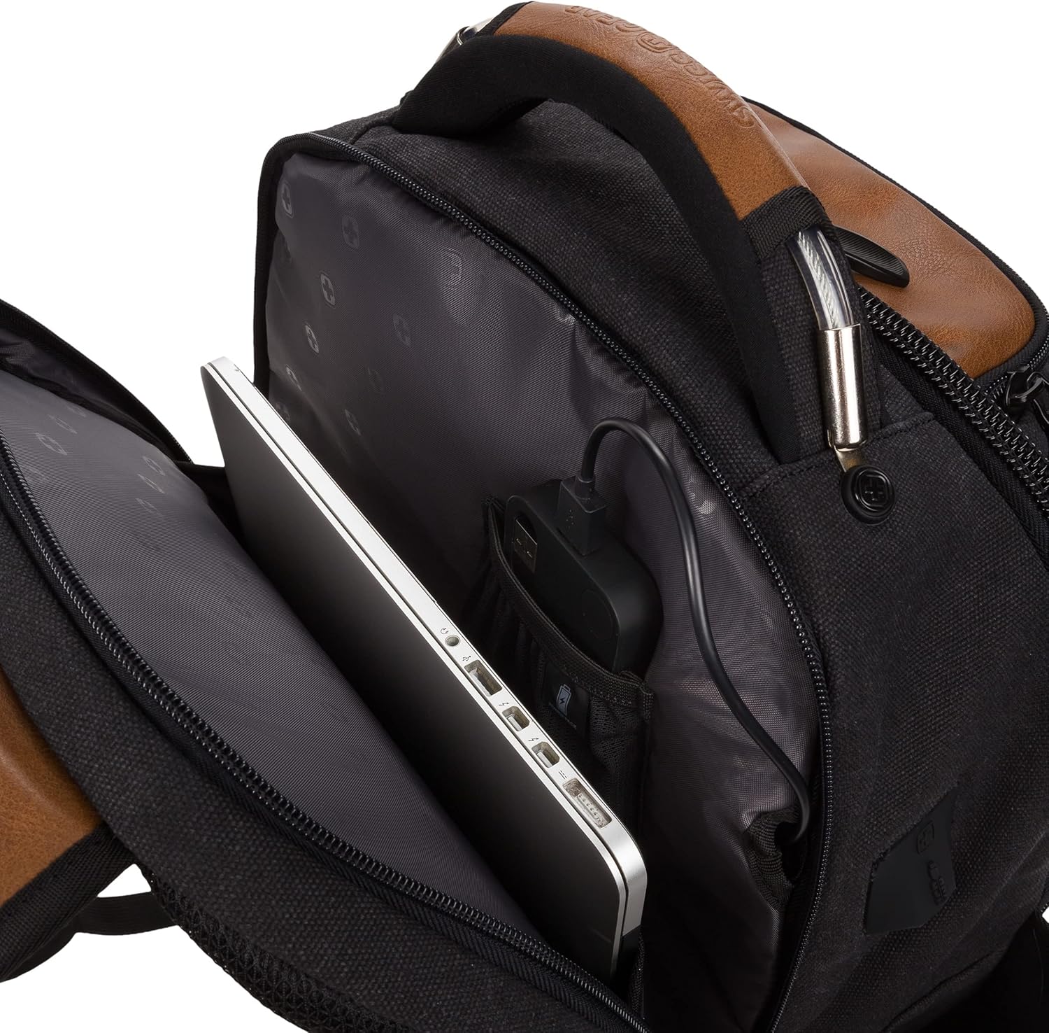 SwissGear Werkzeugtasche, Rucksack, für bis zu 17-Zoll-Laptops, Work Pack PRO, schwarz-braunes Segeltuch