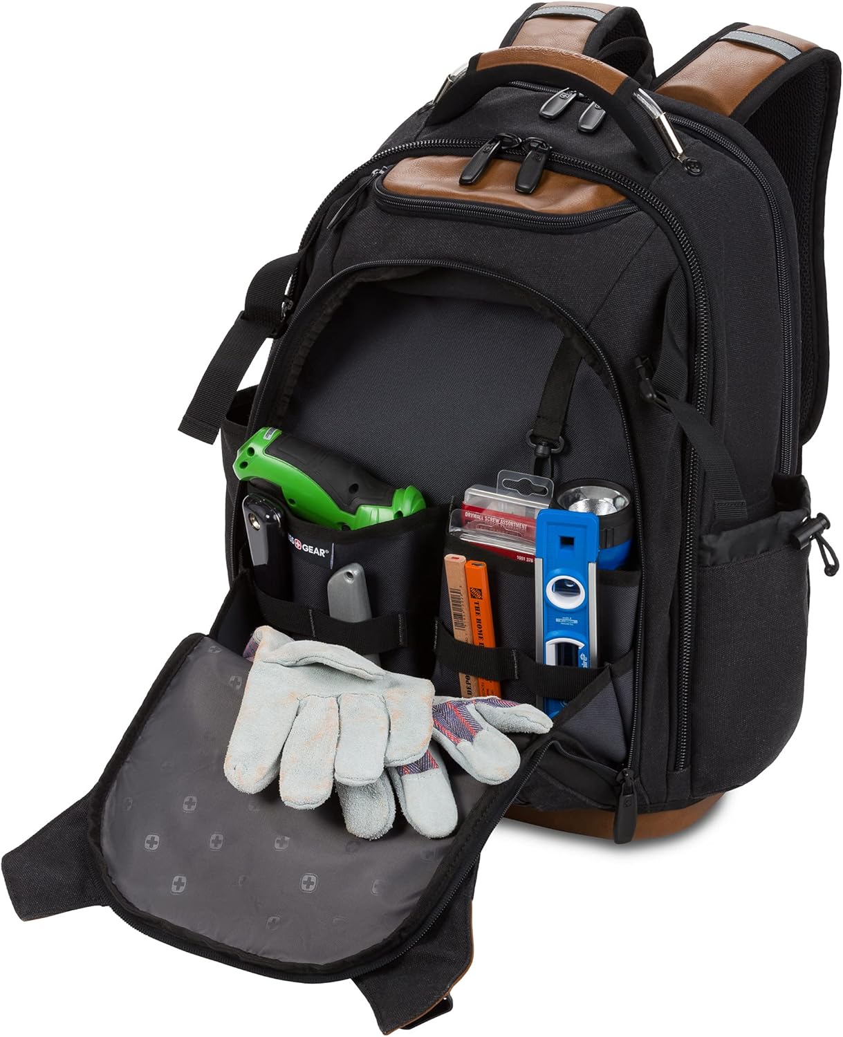 SwissGear Werkzeugtasche, Rucksack, für bis zu 17-Zoll-Laptops, Work Pack PRO, schwarz-braunes Segeltuch