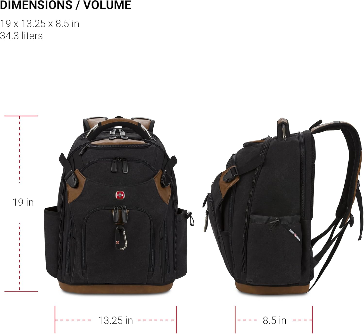 SwissGear Werkzeugtasche, Rucksack, für bis zu 17-Zoll-Laptops, Work Pack PRO, schwarz-braunes Segeltuch