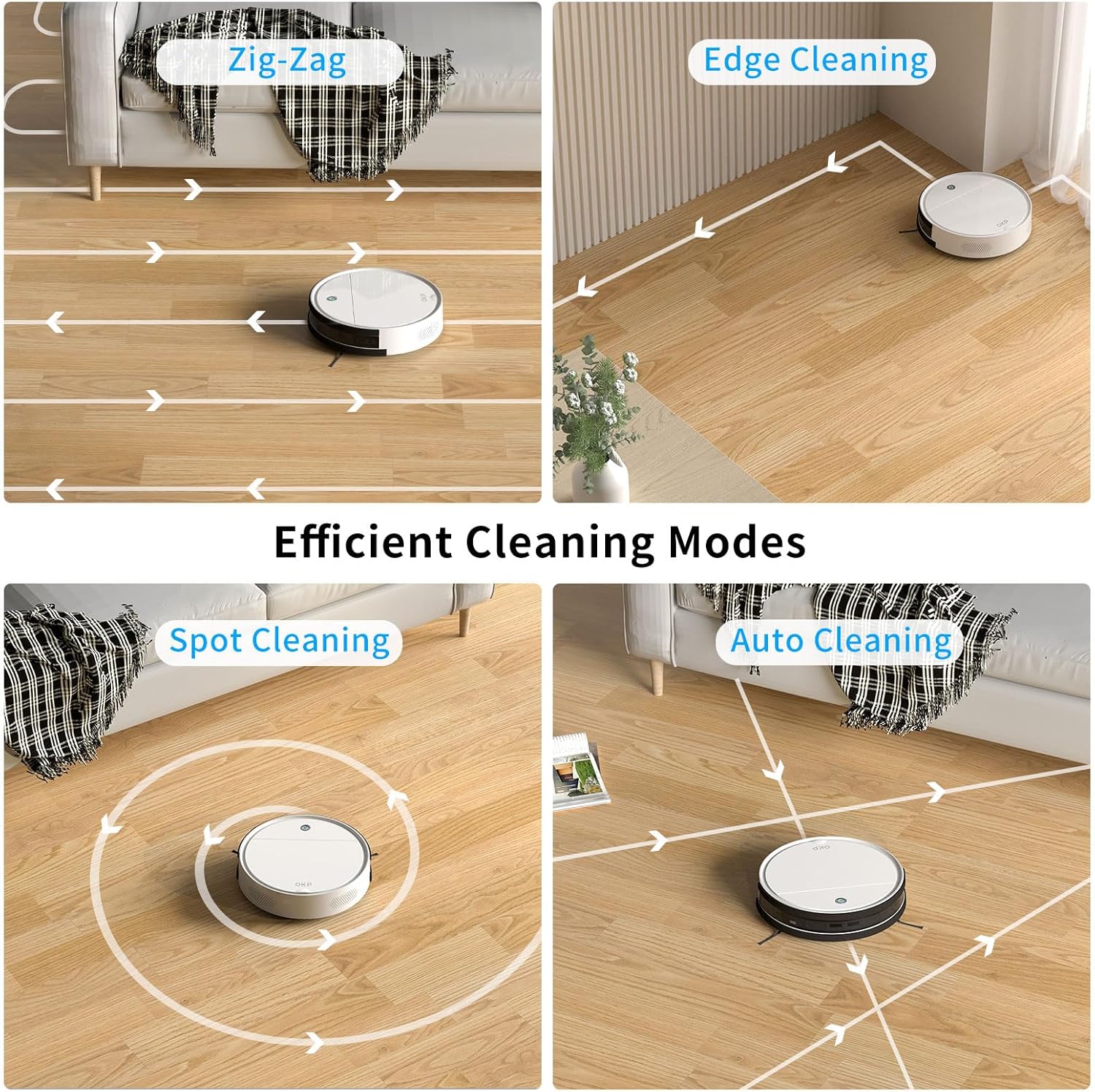 OKP Robotic Vacuum Cleaner 2500Pa, 120 Min Runtime, Robot Vacuum Cleaner with Schedule, WiFi/App/Alexa, Self-Charging, Slim Design, Quiet, Perfect for Hard Floors, Pet Hair, Carpets · v4