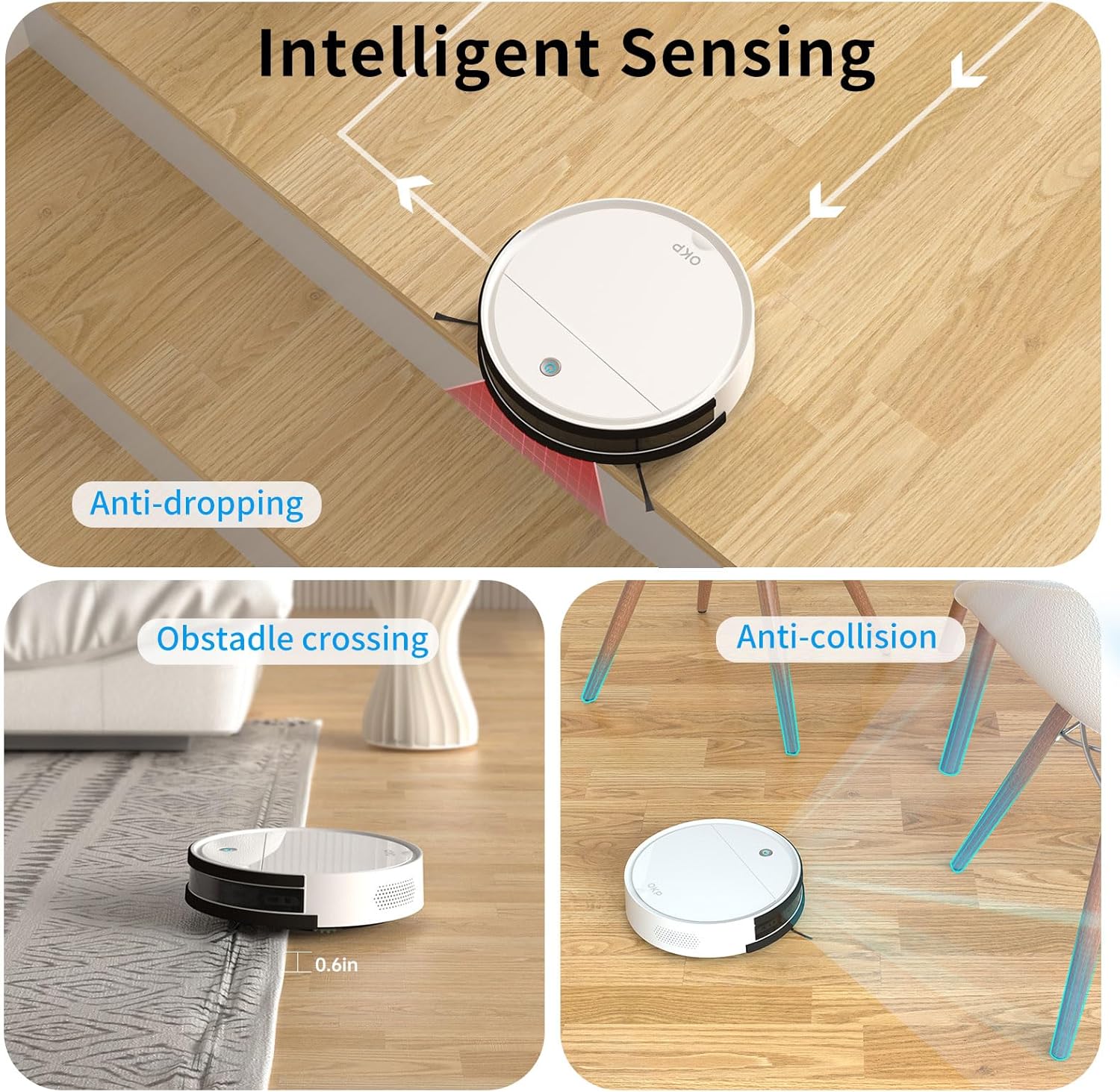 OKP Robotic Vacuum Cleaner 2500Pa, 120 Min Runtime, Robot Vacuum Cleaner with Schedule, WiFi/App/Alexa, Self-Charging, Slim Design, Quiet, Perfect for Hard Floors, Pet Hair, Carpets · v4