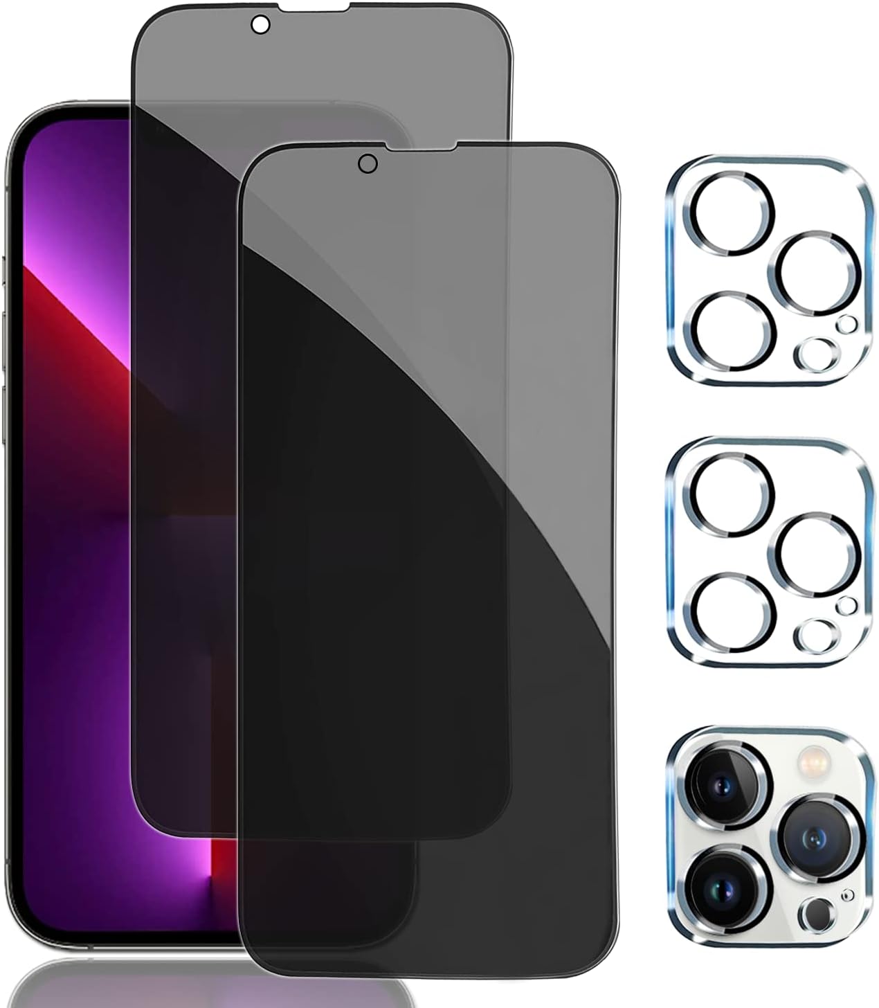 pehael [2] Lot de 2 films de protection d'écran confidentiels pour iPhone 13 Pro Max avec protecteur d'objectif d'appareil photo, film en verre trempé à couverture complète, anti-espionnage, dureté 9H, amélioration de la protection des bords, installation facile, sans bulles