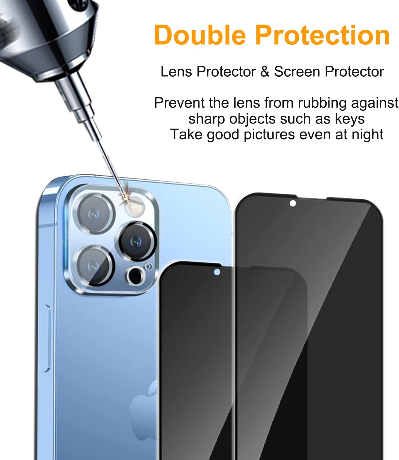 pehael [2] Lot de 2 films de protection d'écran confidentiels pour iPhone 13 Pro Max avec protecteur d'objectif d'appareil photo, film en verre trempé à couverture complète, anti-espionnage, dureté 9H, amélioration de la protection des bords, installation facile, sans bulles