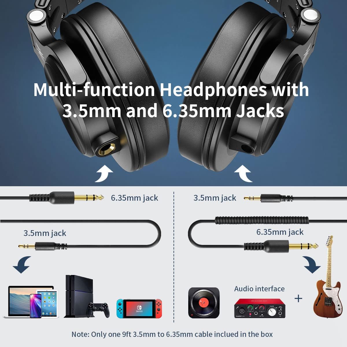 OneOdio A71 Hi-Res Studio Recording Headphones - Wired Over Ear Headphones with SharePort, Professional Monitoring Mixing Foldable Headset with Stereo Sound, 3.5/6.35MM Jack for PC Computer DJ Guitar