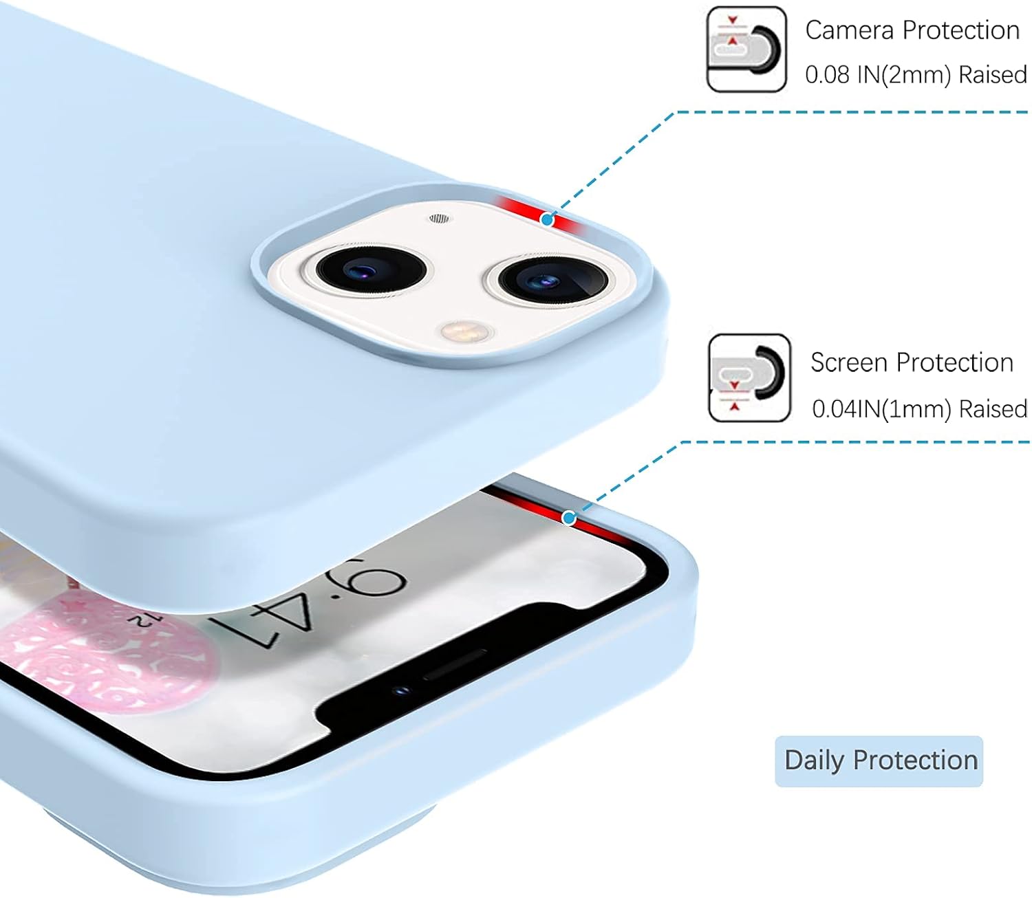 Coque Telaso compatible avec iPhone 13, coque de téléphone Slim Fit avec doublure en microfibre, coque de protection antichoc pour iPhone 13, 6,1 pouces, bleu clair