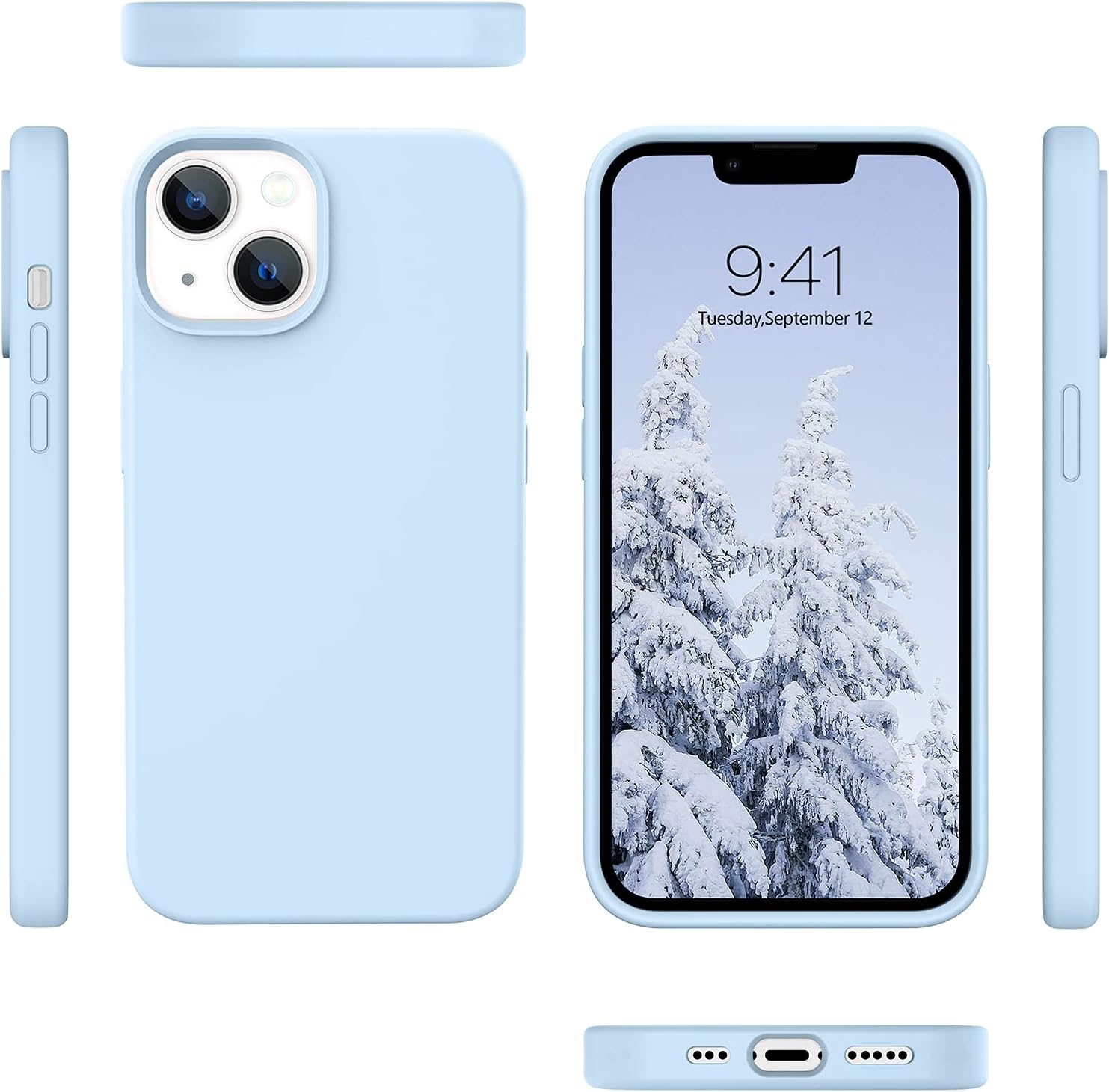 Coque Telaso compatible avec iPhone 13, coque de téléphone Slim Fit avec doublure en microfibre, coque de protection antichoc pour iPhone 13, 6,1 pouces, bleu clair