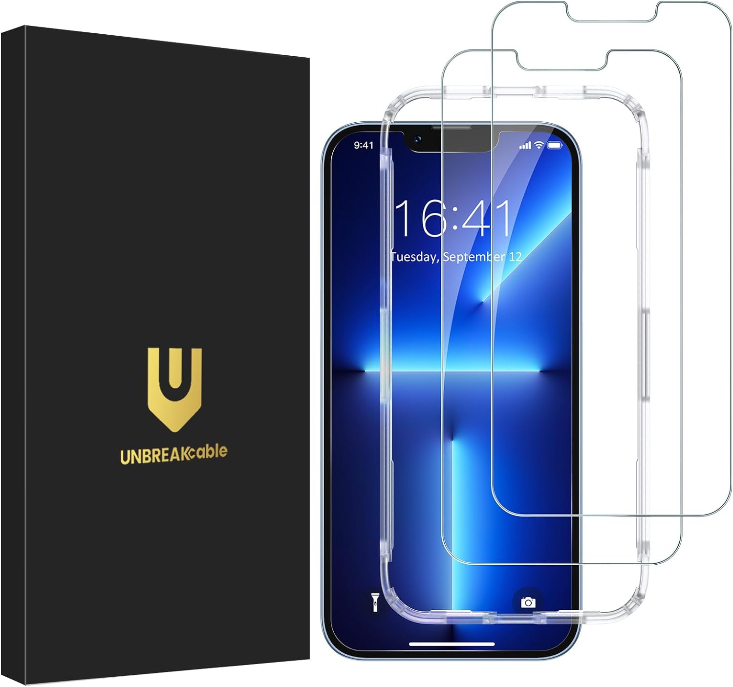 Protecteur d'écran UnbreakCable pour iPhone 14/13/13 Pro [Lot de 2] Verre trempé double incassable [Cadre facile à installer] [Dureté 9H] [Transparent HD à 99,99 %] [Sans bulles] pour Apple 14/13/13 Pro 6,1 pouces