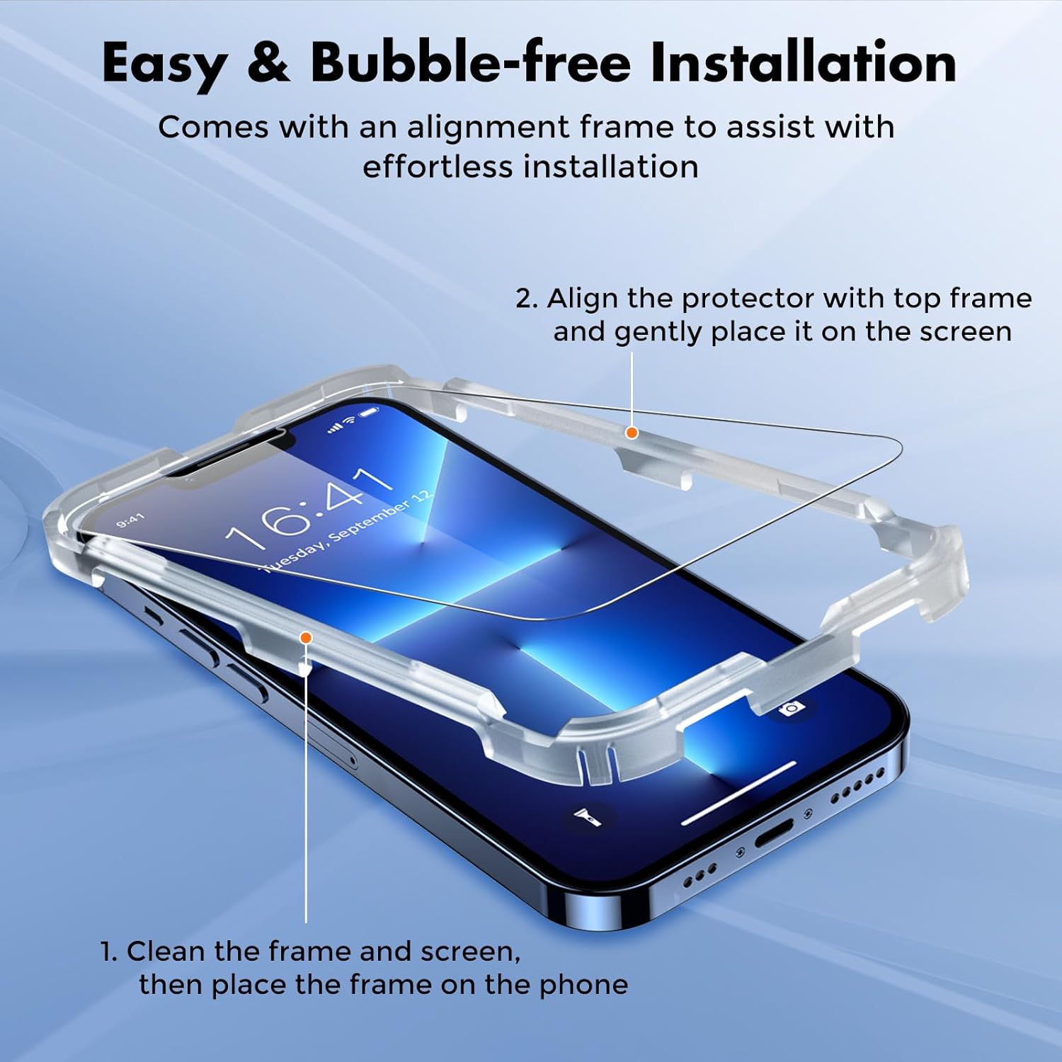 Protecteur d'écran UnbreakCable pour iPhone 14/13/13 Pro [Lot de 2] Verre trempé double incassable [Cadre facile à installer] [Dureté 9H] [Transparent HD à 99,99 %] [Sans bulles] pour Apple 14/13/13 Pro 6,1 pouces
