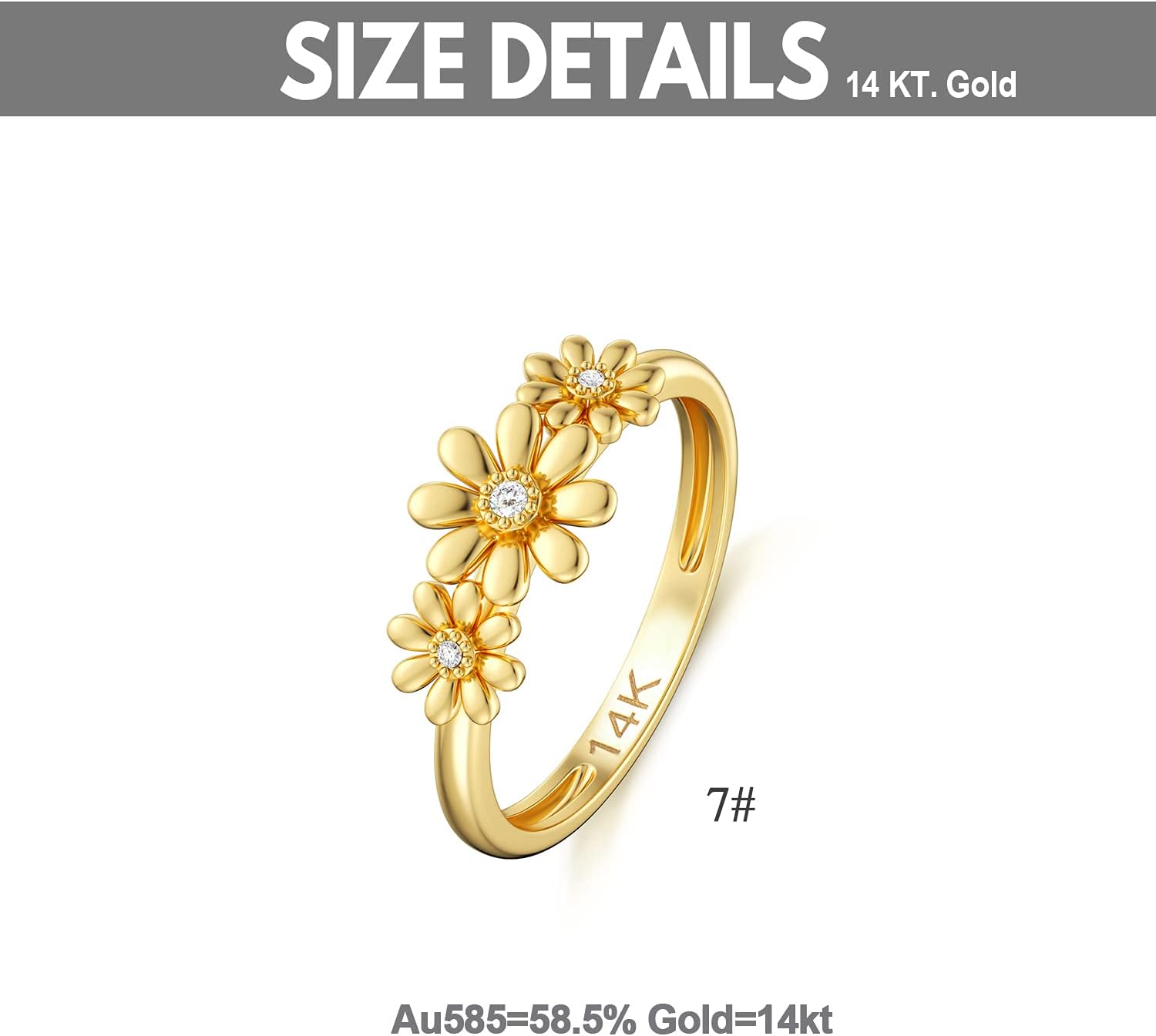 แหวนดอกเดซี่ทองคำแท้ 14K ของ SISGEM สำหรับผู้หญิง แหวนดอกไม้ทองคำเหลืองอันวิจิตรบรรจง แหวนครบรอบแต่งงานสำหรับภรรยาและแม่ แหวนลำลอง แหวนหมั้นอันวิจิตรบรรจง แหวนแต่งงานสำหรับเธอ