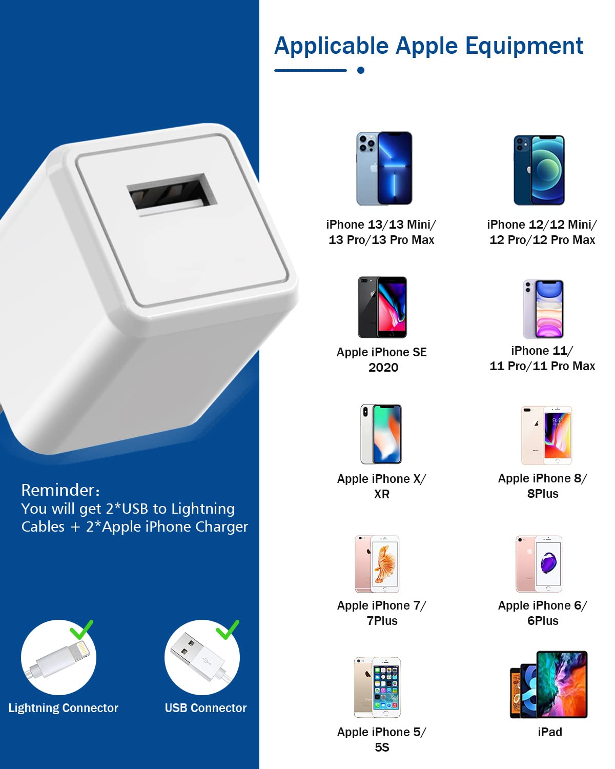 iPhone Charger,Long 6FT iPhone Charger 2Pack iPhone Cord 6feet USB to Lightning Cable Quick Fast Charging Data Sync Cord USB Wall Charger Block Adapter for iPhone 14/13/12/11/XS/XR/X/8/7/5/SE2022/iPad · v2