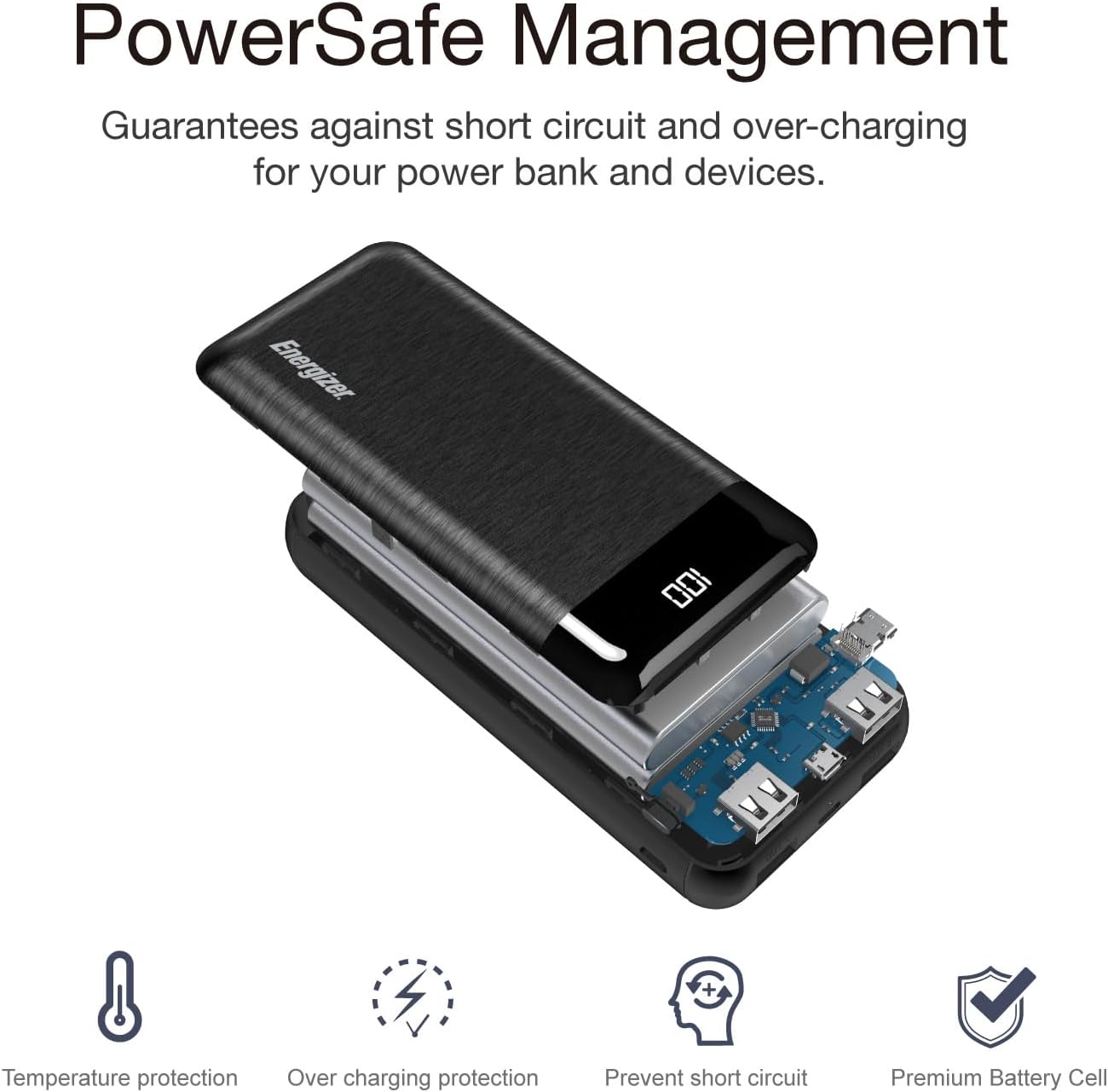 Energizer Power Bank 20000mAh Portable Battery Pack, Backup Phone Charger with LCD Display for iPhone, Samsung, Android Series_UE20058