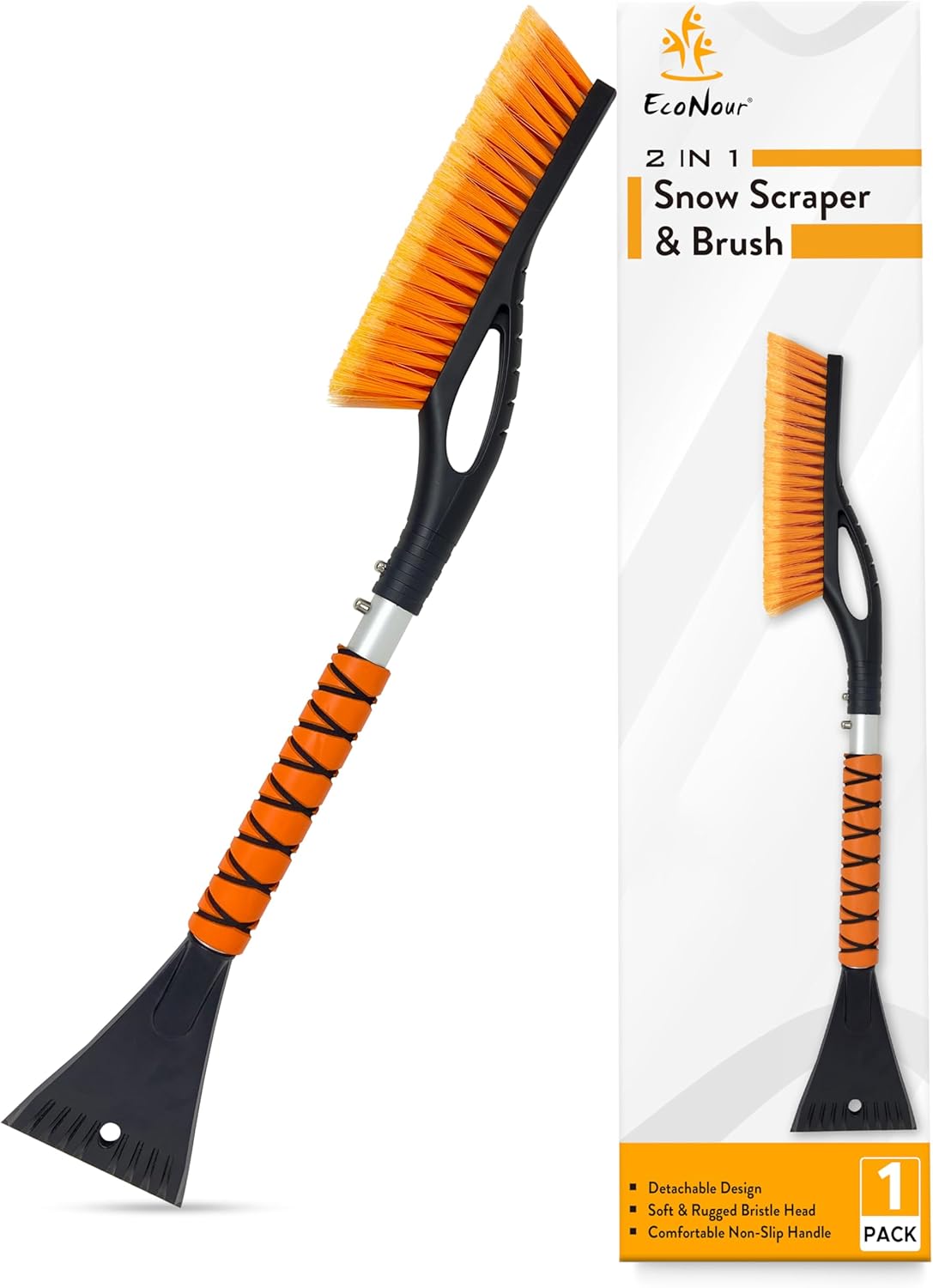 EcoNour 27 Aluminum Snow Brush with Ice Scrapers for Car Windshield and Window | Car Snow Scraper and Brush with Ergonomic Foam Grip Winter Accessories (Orange) · v6