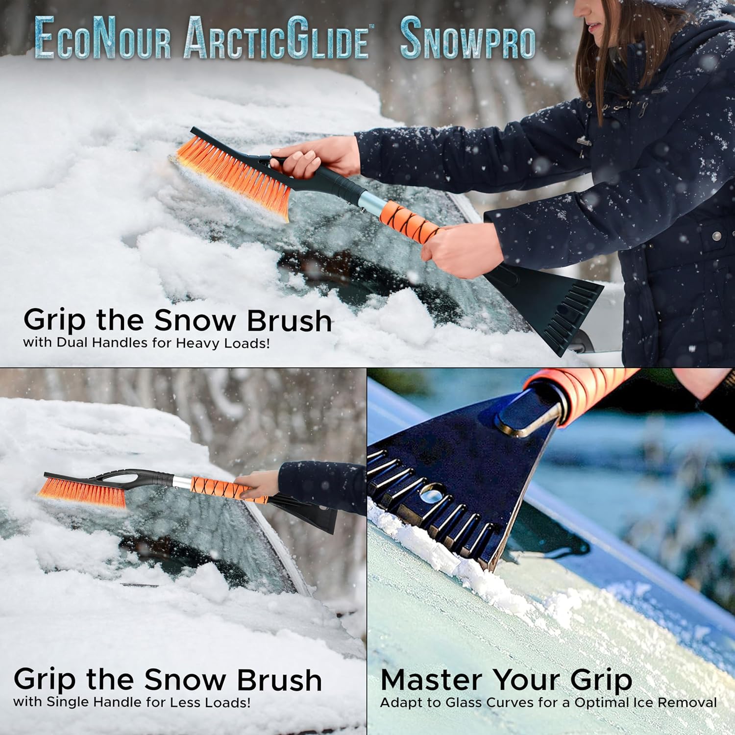 EcoNour 27 Aluminum Snow Brush with Ice Scrapers for Car Windshield and Window | Car Snow Scraper and Brush with Ergonomic Foam Grip Winter Accessories (Orange) · v6