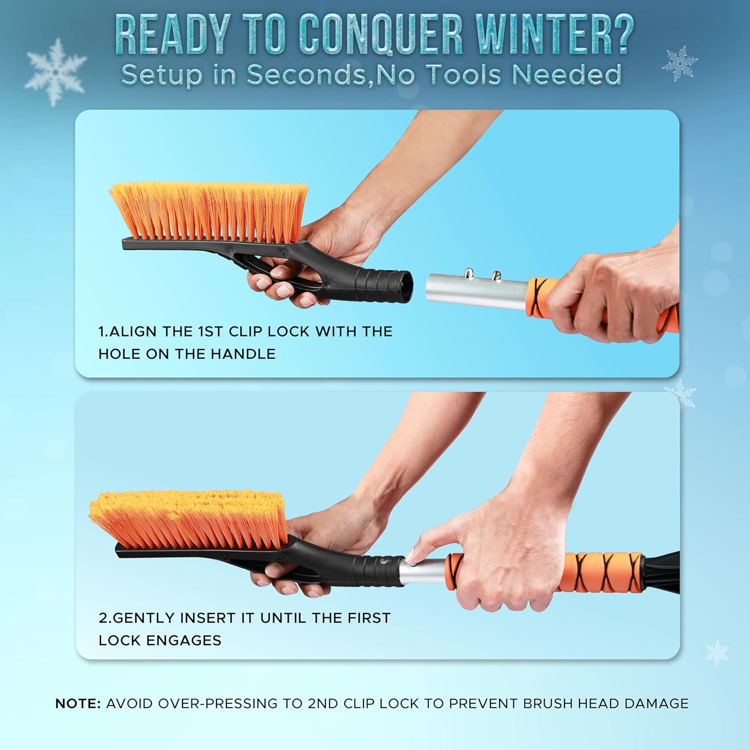 EcoNour 27 Aluminum Snow Brush with Ice Scrapers for Car Windshield and Window | Car Snow Scraper and Brush with Ergonomic Foam Grip Winter Accessories (Orange) · v6
