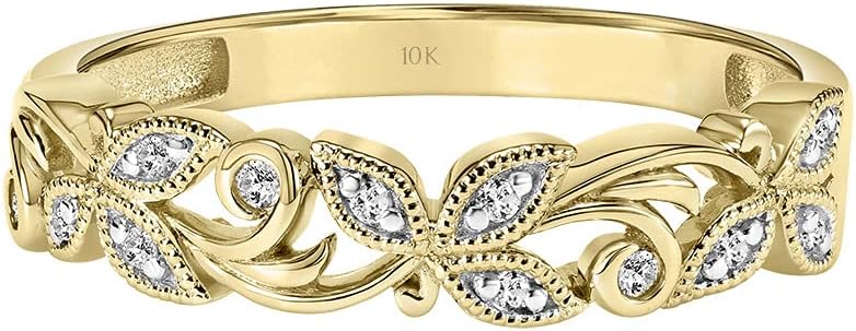 Stackable Floral Vine Leaf 0.07 Ct Diamond Wedding Rings for Women; Promise Rings for Her in 10K White or Yellow Gold, 925 Sterling Silver or 18K Yellow Gold Vermeil; Anniversary Rings for Women (I-J · v2