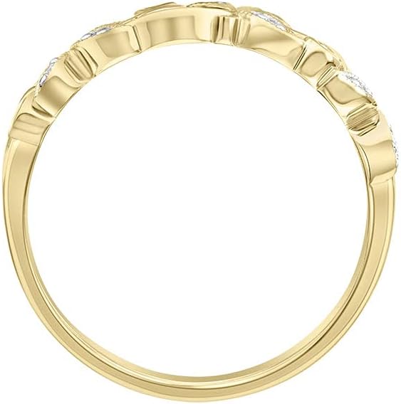 Stackable Floral Vine Leaf 0.07 Ct Diamond Wedding Rings for Women; Promise Rings for Her in 10K White or Yellow Gold, 925 Sterling Silver or 18K Yellow Gold Vermeil; Anniversary Rings for Women (I-J · v2
