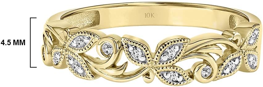 Stackable Floral Vine Leaf 0.07 Ct Diamond Wedding Rings for Women; Promise Rings for Her in 10K White or Yellow Gold, 925 Sterling Silver or 18K Yellow Gold Vermeil; Anniversary Rings for Women (I-J · v2