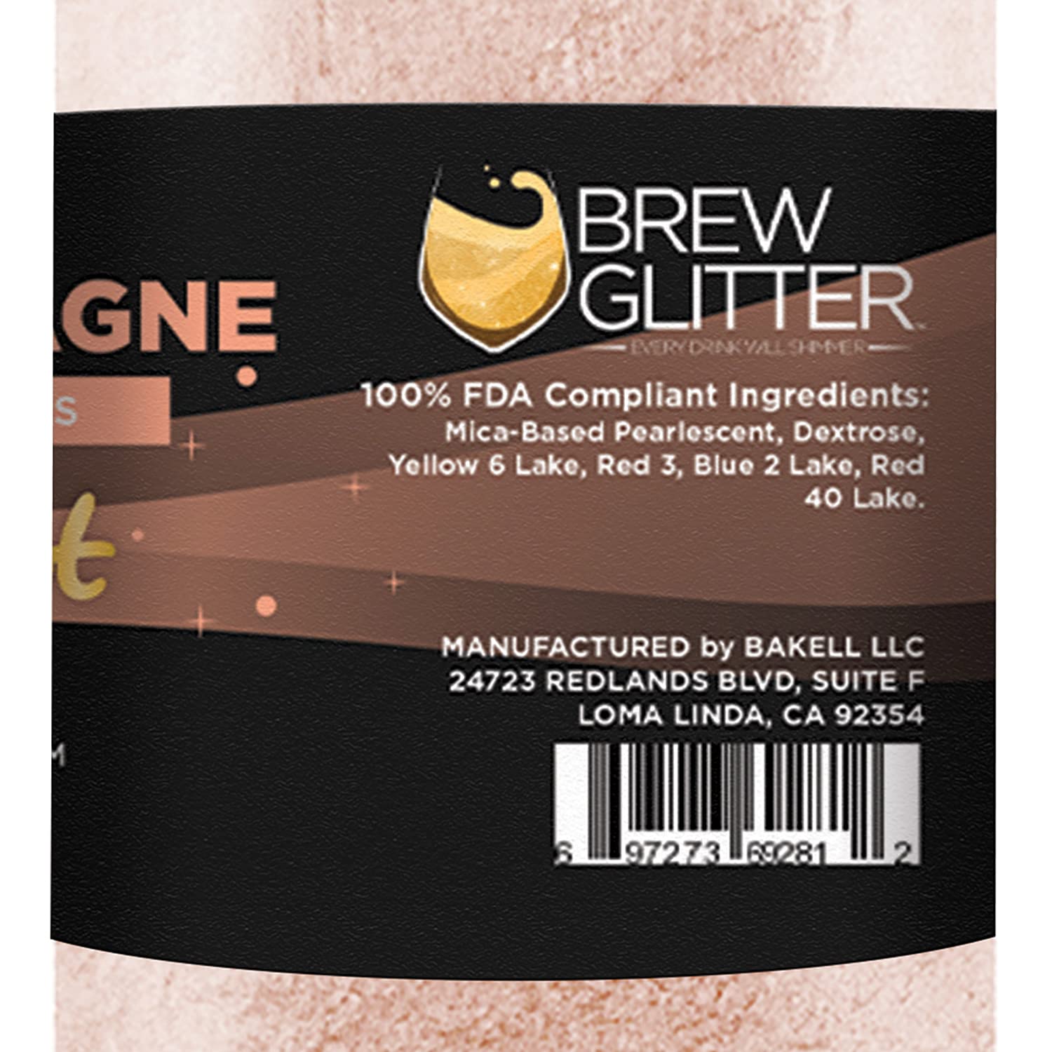 BAKELL Edible Brew Dust | BREW DUST Shimmery Drink Glitter | KOSHER Certified | Halal Certified | 100% Edible | Beverages, Drinks  Cocktails (Peach Champagne, 50g) · v3