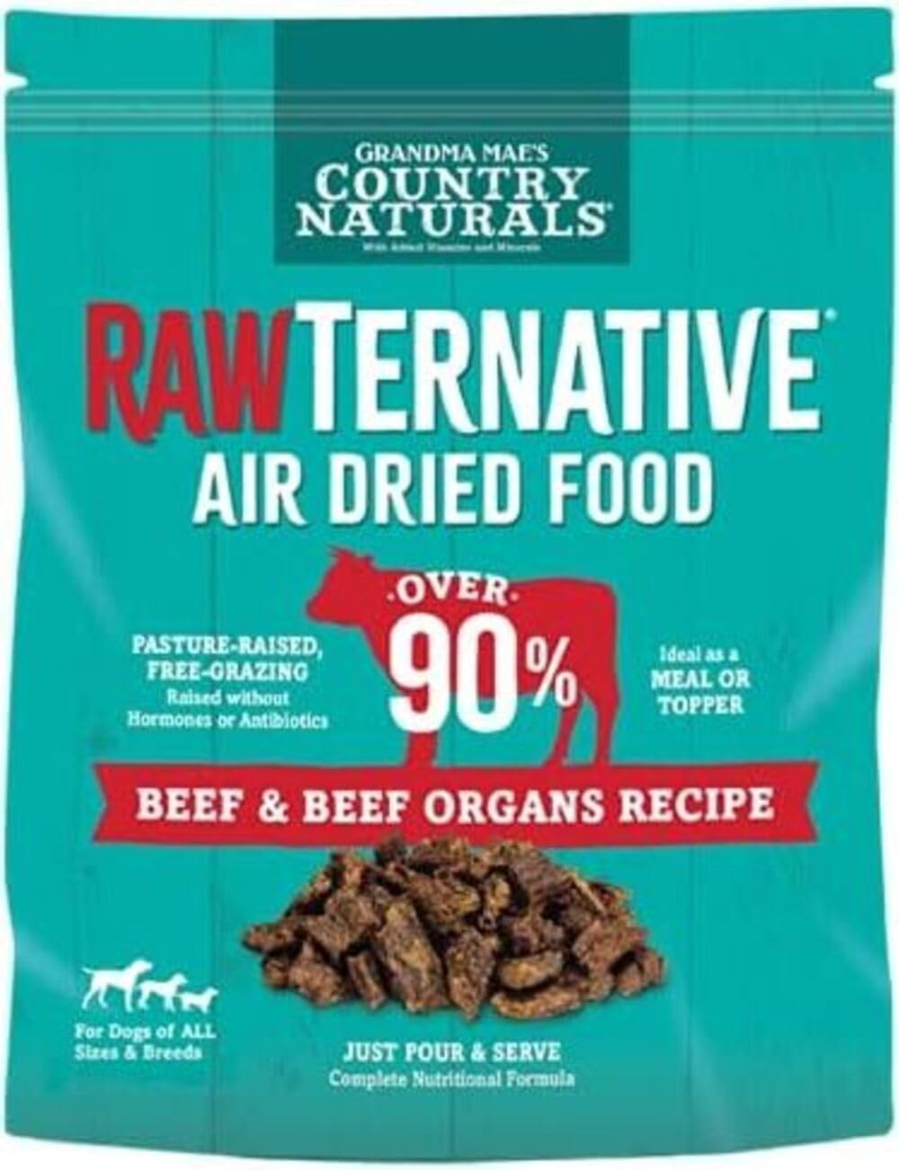 طعام الكلاب المجفف بالهواء من Grandma Maes Country Naturals RawTernative (أعضاء لحم البقر 3 رطل)