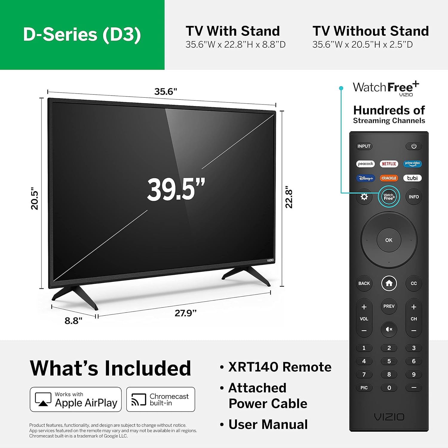 تلفزيون VIZIO D-Series الذكي بدقة Full HD 1080p مقاس 40 بوصة مع قنوات بث مدمجة، D40f-J09، موديل 2021 مقاس 40 بوصة (متجدد)
