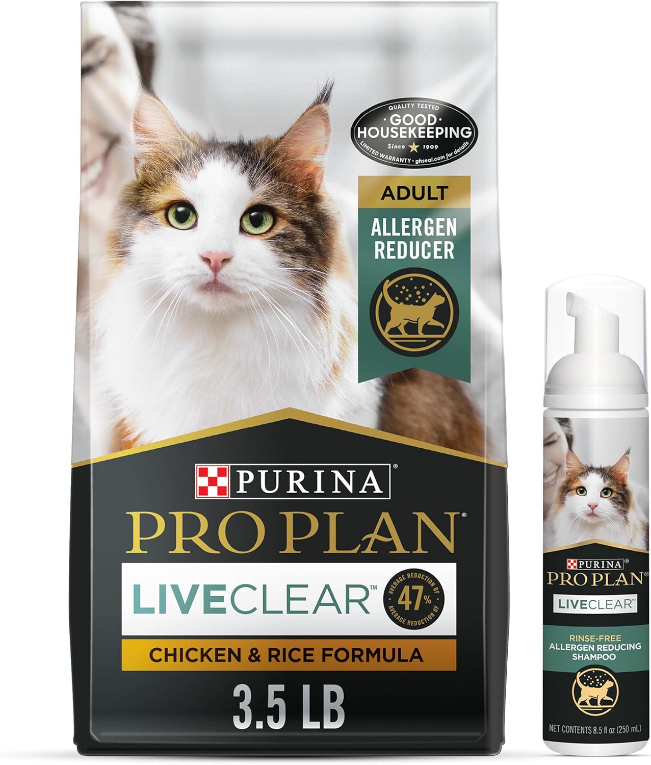 Purina Pro Plan LiveClear with Probiotics Allergen Reducing Chicken  Rice Dry Cat Food amp; Cat Shampoo