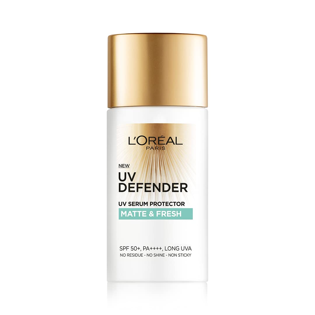 L’Oréal Paris Sunscreen, Lightweight Matte Sunscreen For Oily Skin, UVA  UVB Protection, With SPF 50 PA   , Matte amp; Fresh, UV Defender Serum Protector, 50 ml