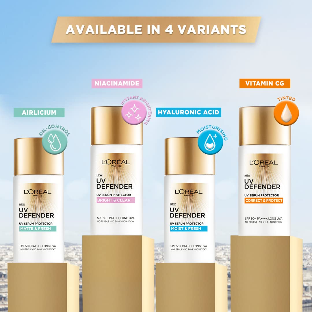 L’Oréal Paris Sunscreen, Lightweight Matte Sunscreen For Oily Skin, UVA  UVB Protection, With SPF 50 PA   , Matte amp; Fresh, UV Defender Serum Protector, 50 ml · v2