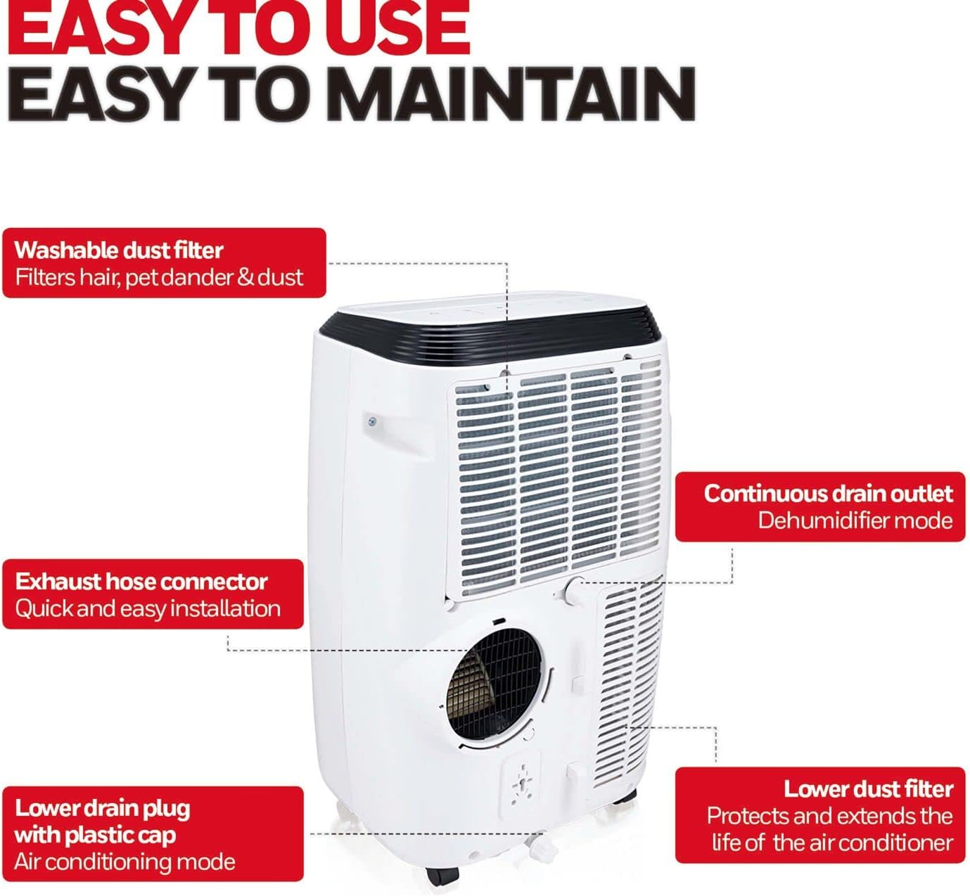 Honeywell 9,900 BTU 휴대용 에어컨(침실, 거실, 지하실용, 115V, 팬, 제습기 포함, 설치 키트, 리모컨, 배수관 포함, 흰색)
