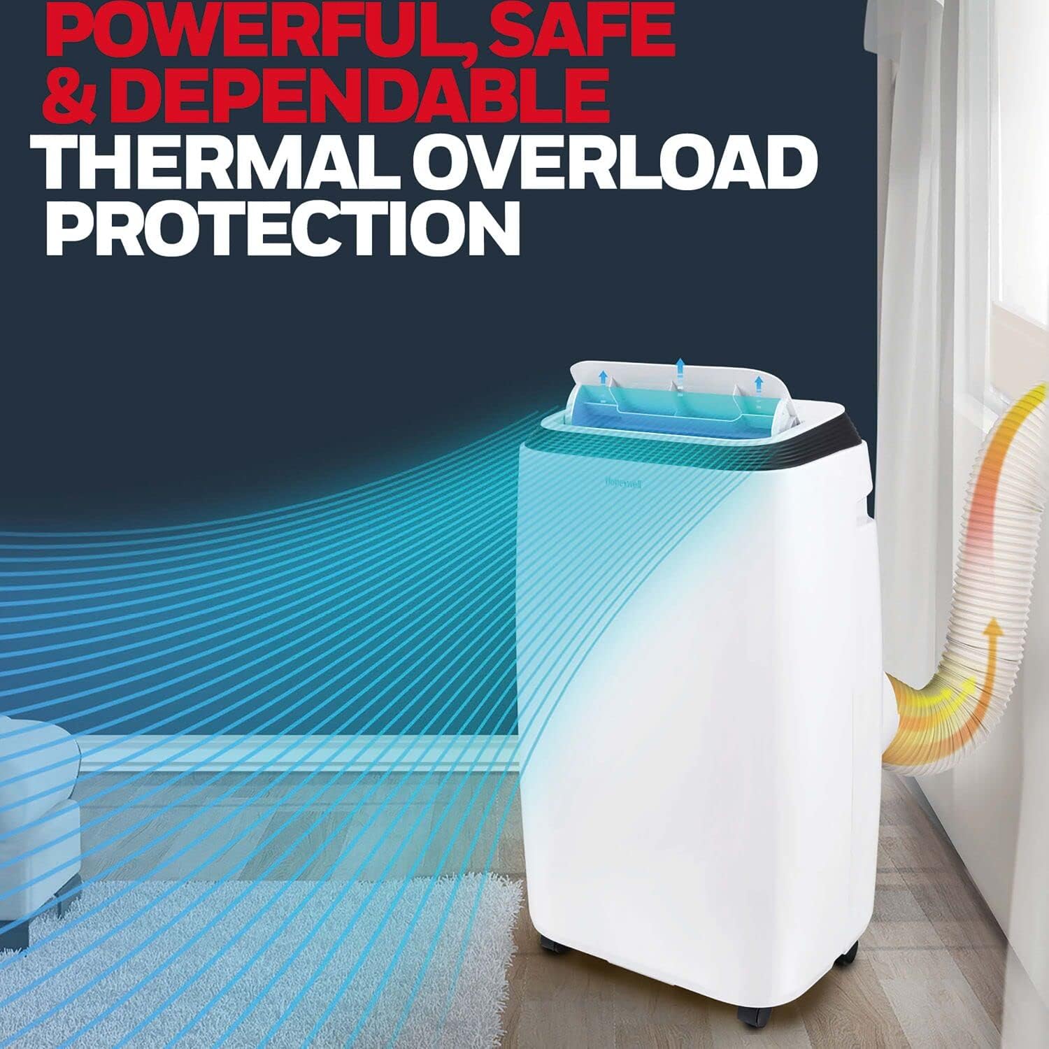 Honeywell 9,900 BTU 휴대용 에어컨(침실, 거실, 지하실용, 115V, 팬, 제습기 포함, 설치 키트, 리모컨, 배수관 포함, 흰색)
