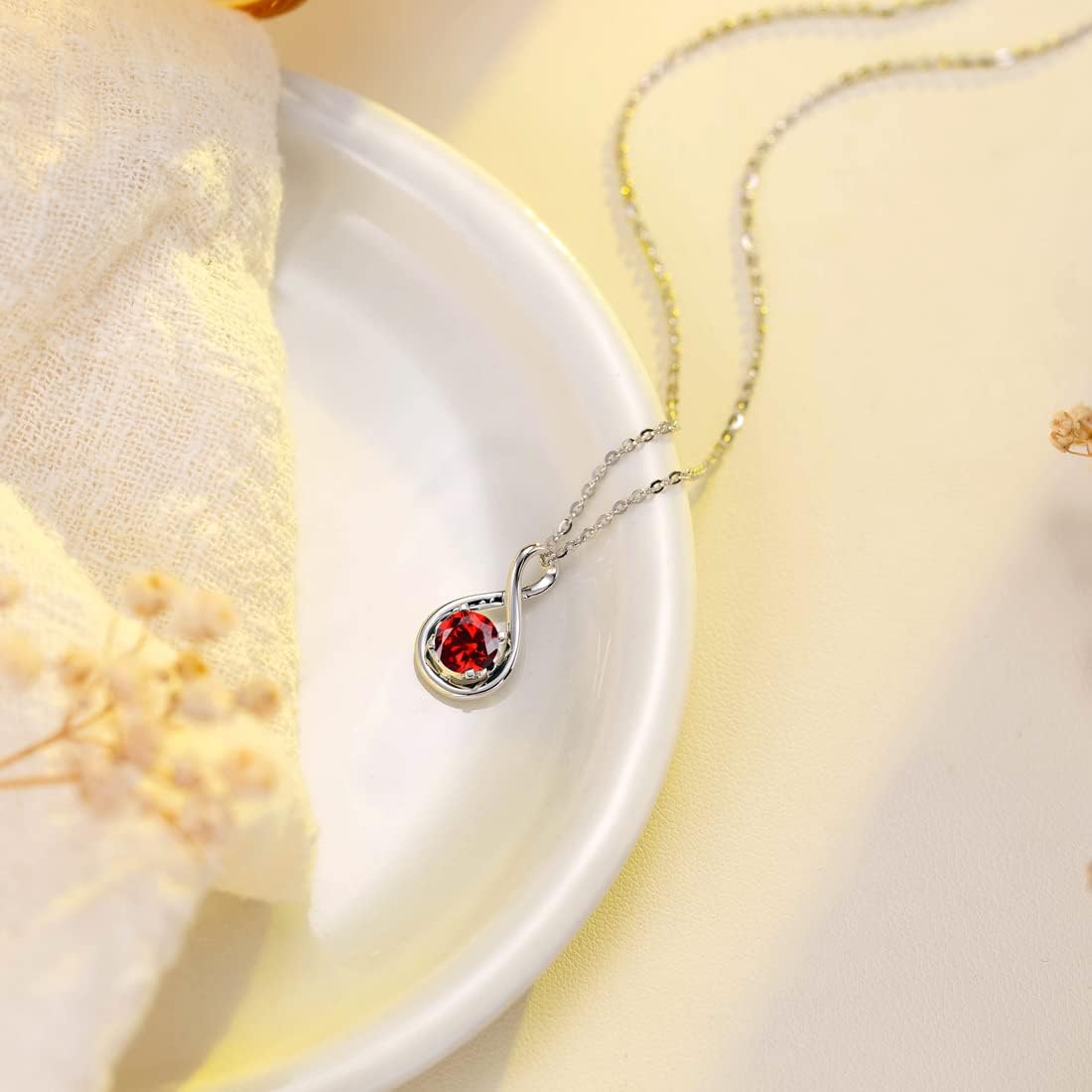 FANCIME จี้หินประจำเดือนเกิดทองคำขาวแท้ 14K พร้อมโซ่เงินสเตอร์ลิง สร้อยคออัญมณีอินฟินิตี้ เครื่องประดับชั้นดี ของขวัญวันครบรอบ วันเกิด คริสต์มาส สำหรับผู้หญิง ภรรยา เธอ