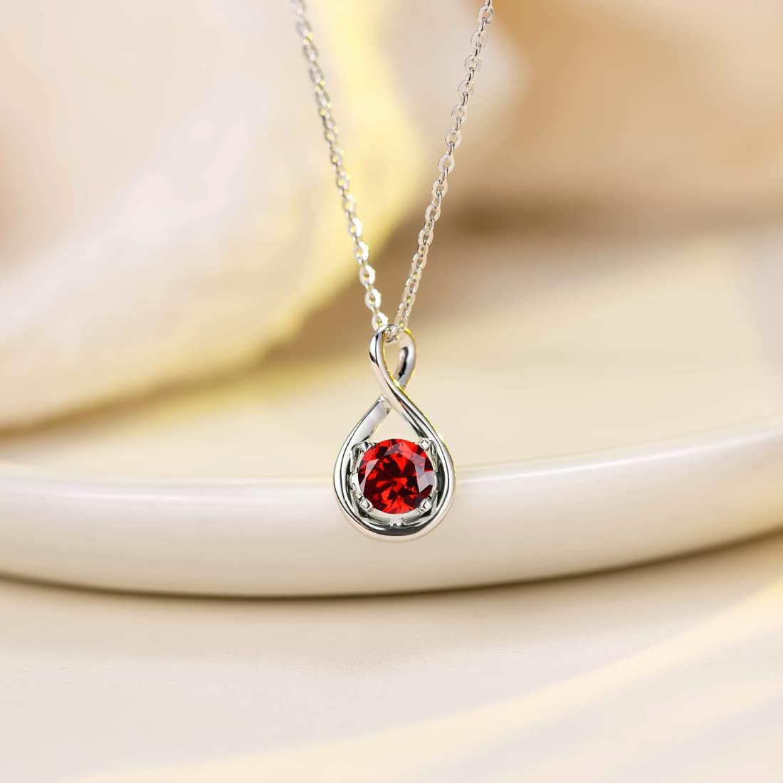 FANCIME จี้หินประจำเดือนเกิดทองคำขาวแท้ 14K พร้อมโซ่เงินสเตอร์ลิง สร้อยคออัญมณีอินฟินิตี้ เครื่องประดับชั้นดี ของขวัญวันครบรอบ วันเกิด คริสต์มาส สำหรับผู้หญิง ภรรยา เธอ