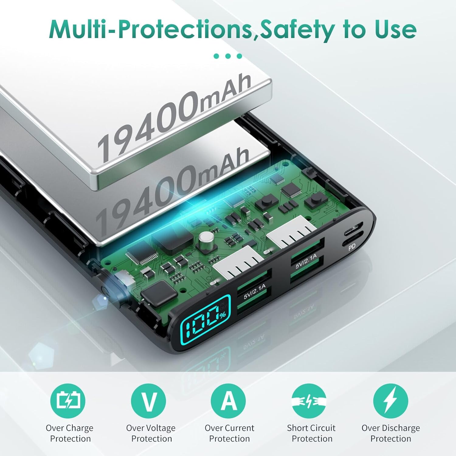 Portable Charger 38800mAh,LCD Display Power Bank,5 USB Outputs Battery Pack Backup, USB-C inout Dual Input Phone Charging Compatible with iPhone 16/15/14/13 Pro/12,Android Samsung Galaxy Pixel Nexus · v2