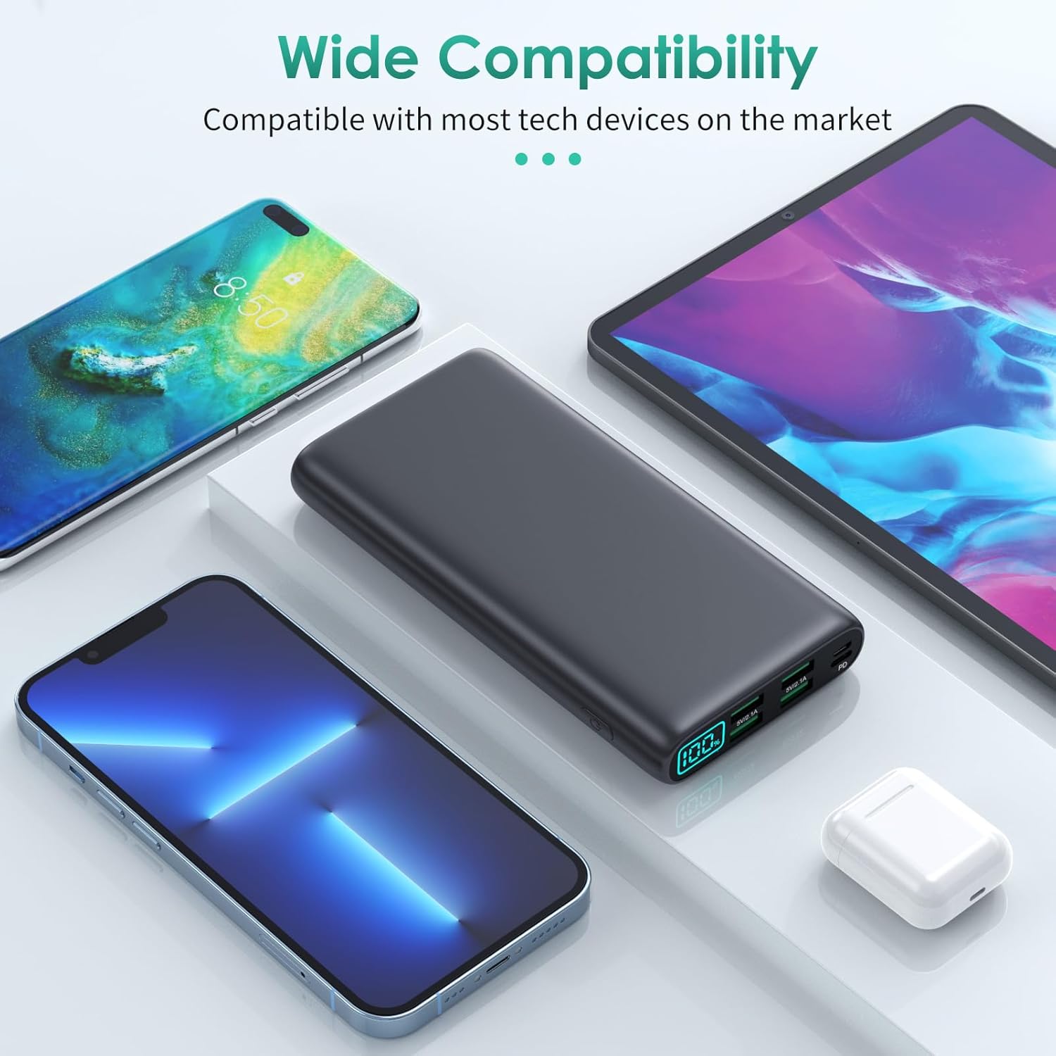 Portable Charger 38800mAh,LCD Display Power Bank,5 USB Outputs Battery Pack Backup, USB-C inout Dual Input Phone Charging Compatible with iPhone 16/15/14/13 Pro/12,Android Samsung Galaxy Pixel Nexus · v2