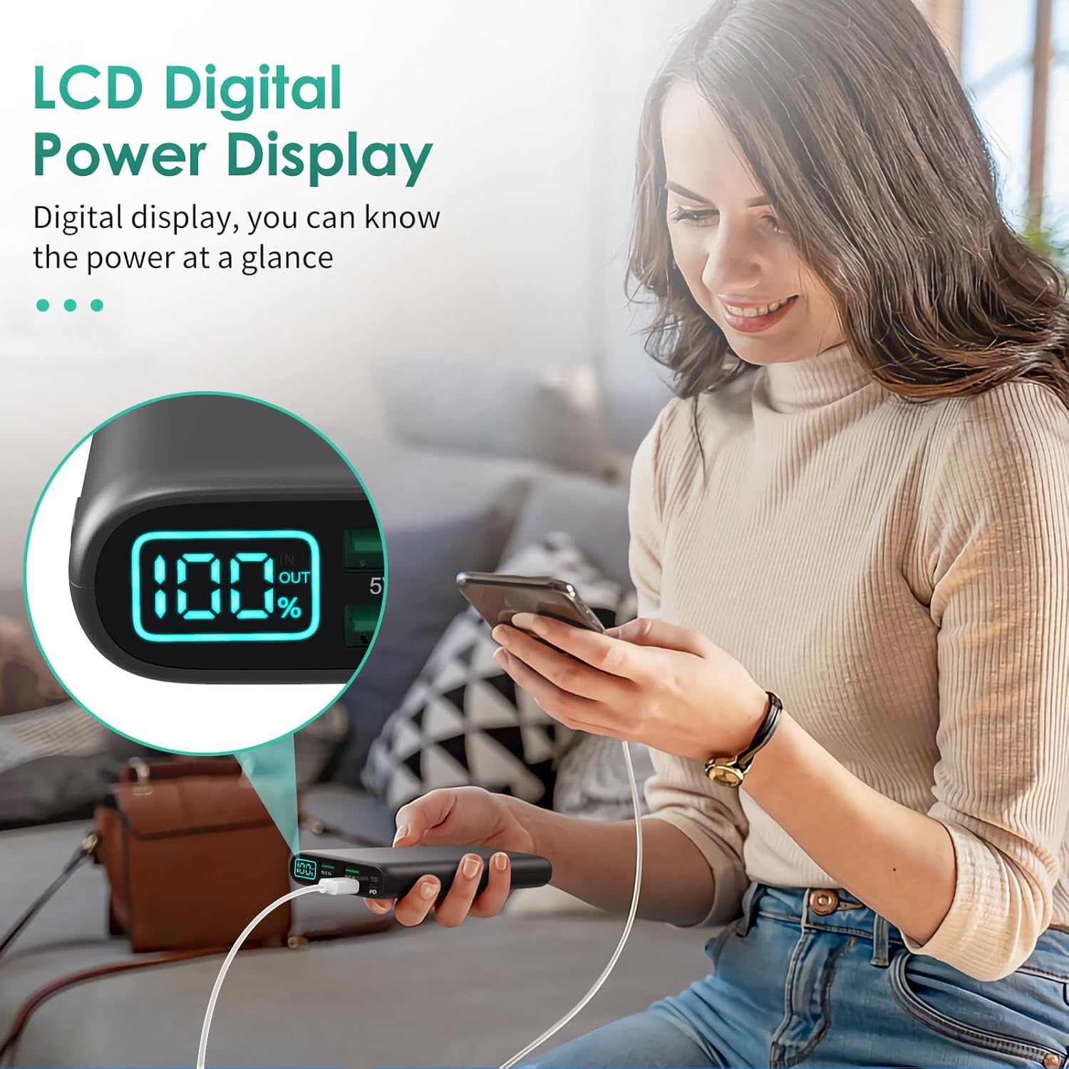 Portable Charger 38800mAh,LCD Display Power Bank,5 USB Outputs Battery Pack Backup, USB-C inout Dual Input Phone Charging Compatible with iPhone 16/15/14/13 Pro/12,Android Samsung Galaxy Pixel Nexus · v2
