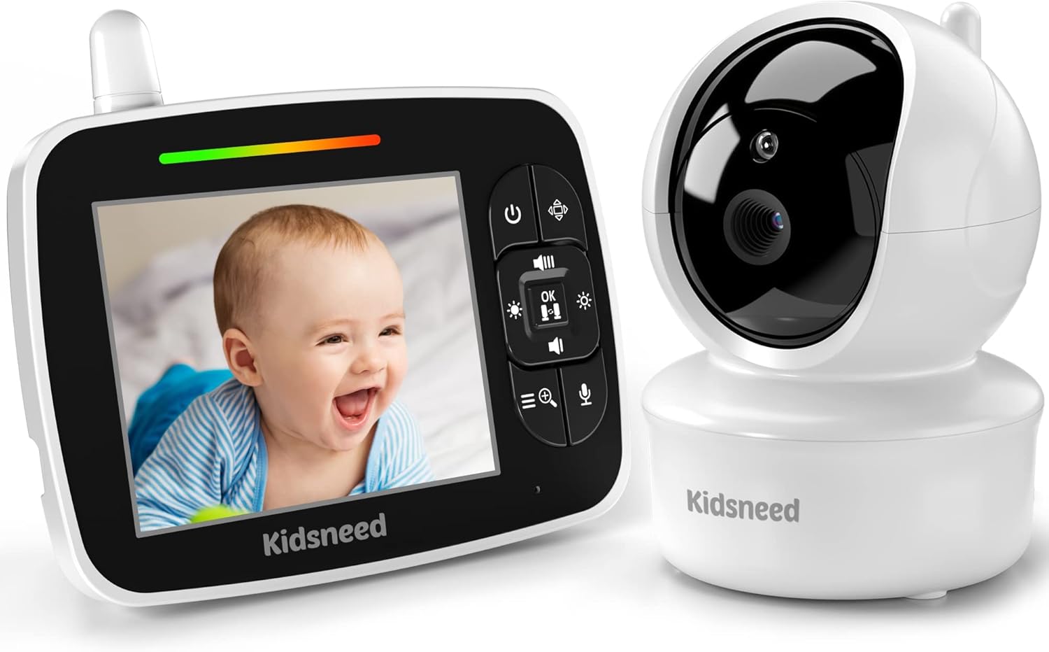 Kidsneed Baby Monitor - 3,5-calowy monitor wideo dla niemowląt z pilotem ze wzmacniaczem Pan Tilt; Kamera Zoom, Dwukierunkowy dźwięk, noktowizor, monitorowanie temperatury, kołysanki, 960 stóp dalekiego zasięgu
