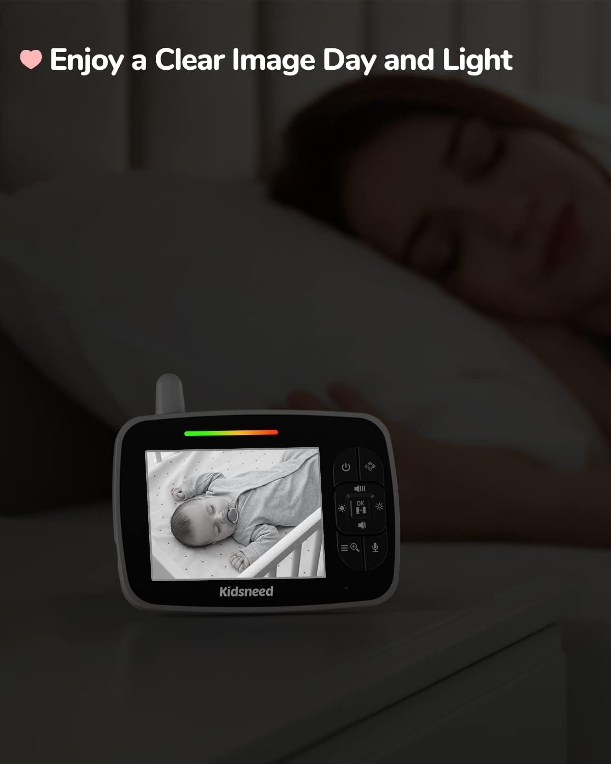 Kidsneed Baby Monitor - 3,5-calowy monitor wideo dla niemowląt z pilotem ze wzmacniaczem Pan Tilt; Kamera Zoom, Dwukierunkowy dźwięk, noktowizor, monitorowanie temperatury, kołysanki, 960 stóp dalekiego zasięgu