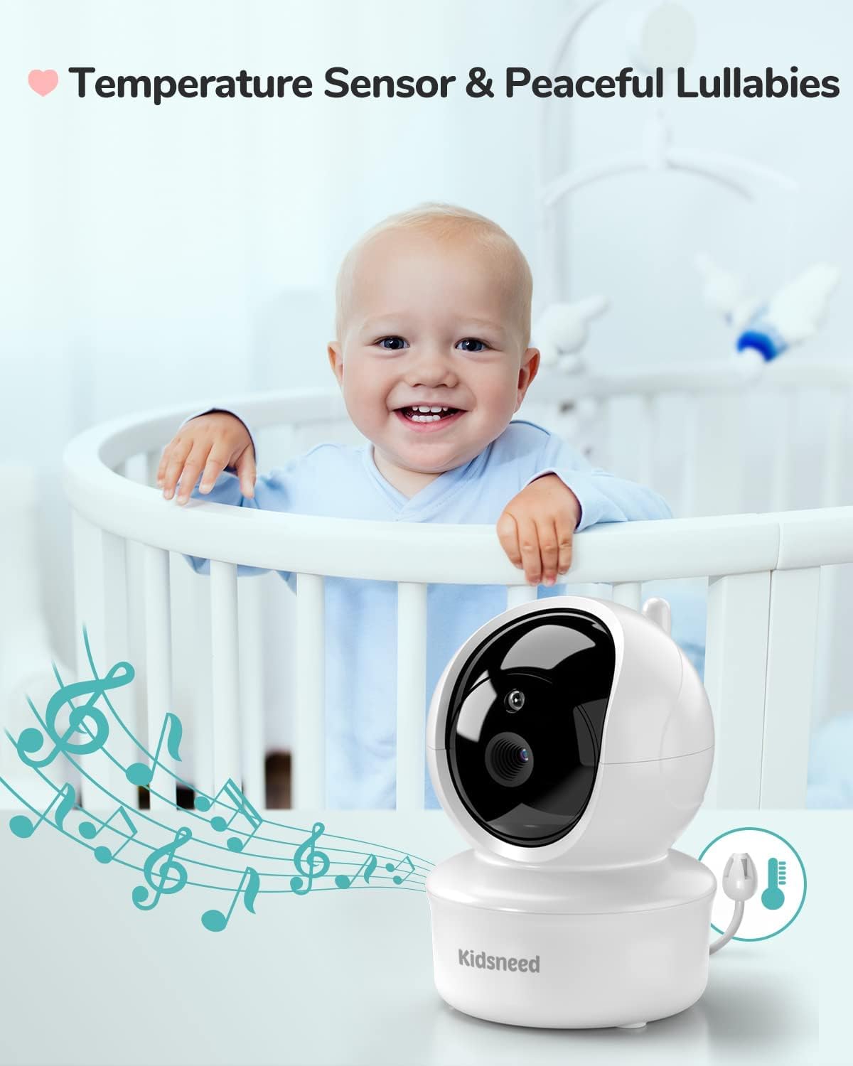 Kidsneed Baby Monitor - 3,5-calowy monitor wideo dla niemowląt z pilotem ze wzmacniaczem Pan Tilt; Kamera Zoom, Dwukierunkowy dźwięk, noktowizor, monitorowanie temperatury, kołysanki, 960 stóp dalekiego zasięgu