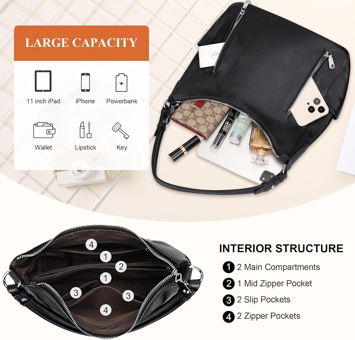 Over Earth Genuine Leather Purses and Handbags for Women Hobo Shoulder Bag Ladies Crossbody Bags Medium · v2