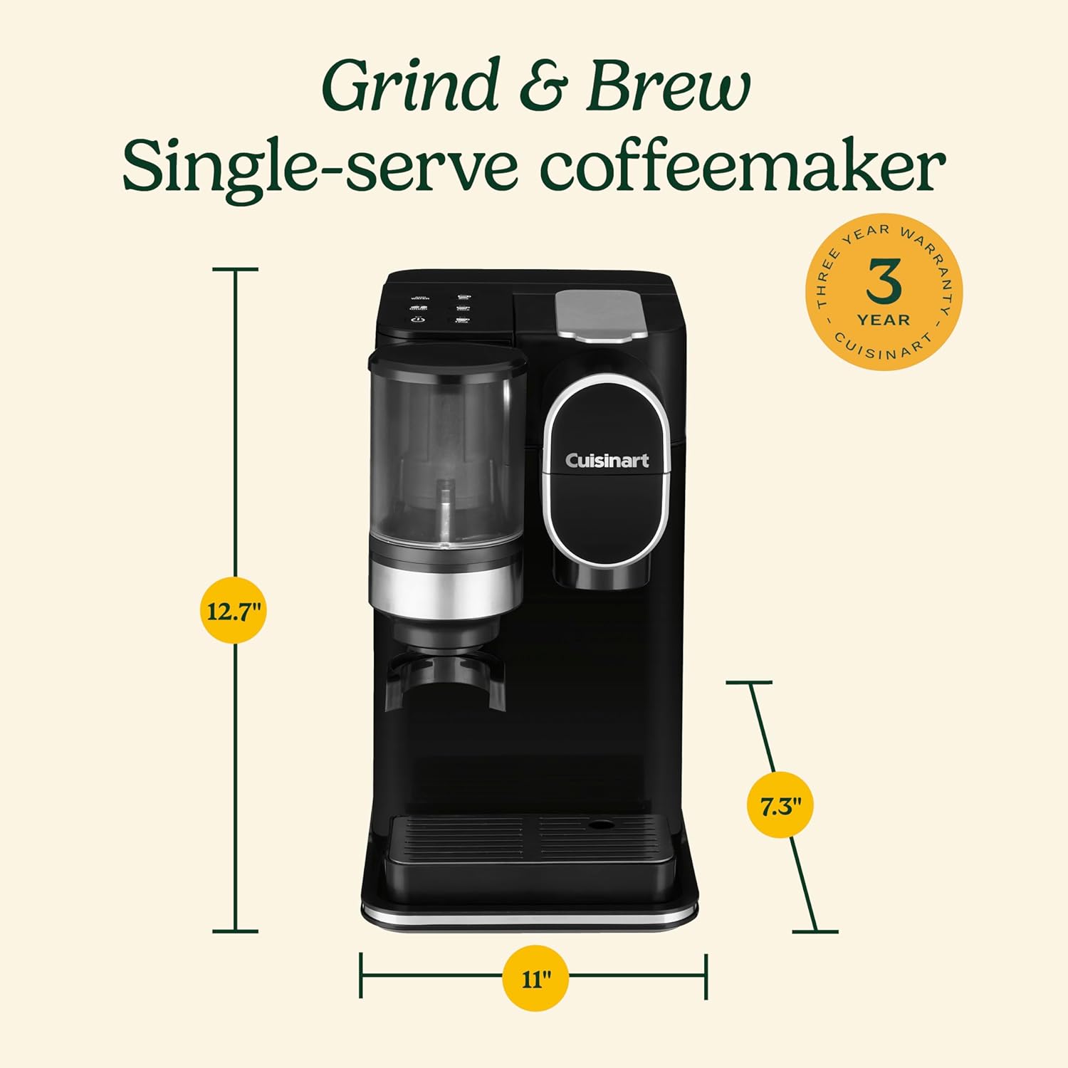 Cuisinart Single Serve Coffee Maker Coffee Grinder, 48-Ounce Removable Reservoir, Black, DGB-2 · v2