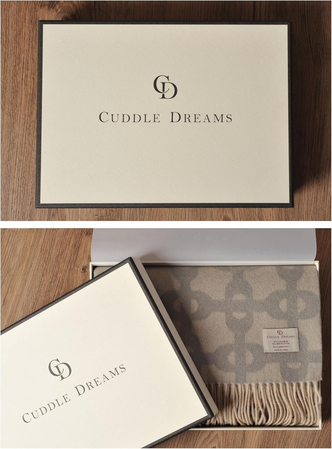 CUDDLE DREAMS Premium Cashmere Throw Blanket with Fringe, Luxuriously Soft (Chain Jacquard) · v2