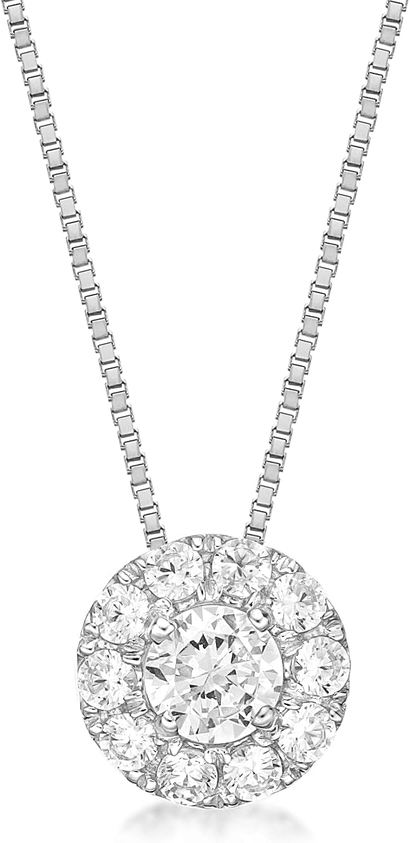 Lavari Jewelers 1/4 to 1/2 Carat Lab Grown Diamond Round Halo Pendant Necklace for Women in 10k White Gold on 18 Inch Chain (G-H, VS2-SI1, cttw) Spring Ring · v2
